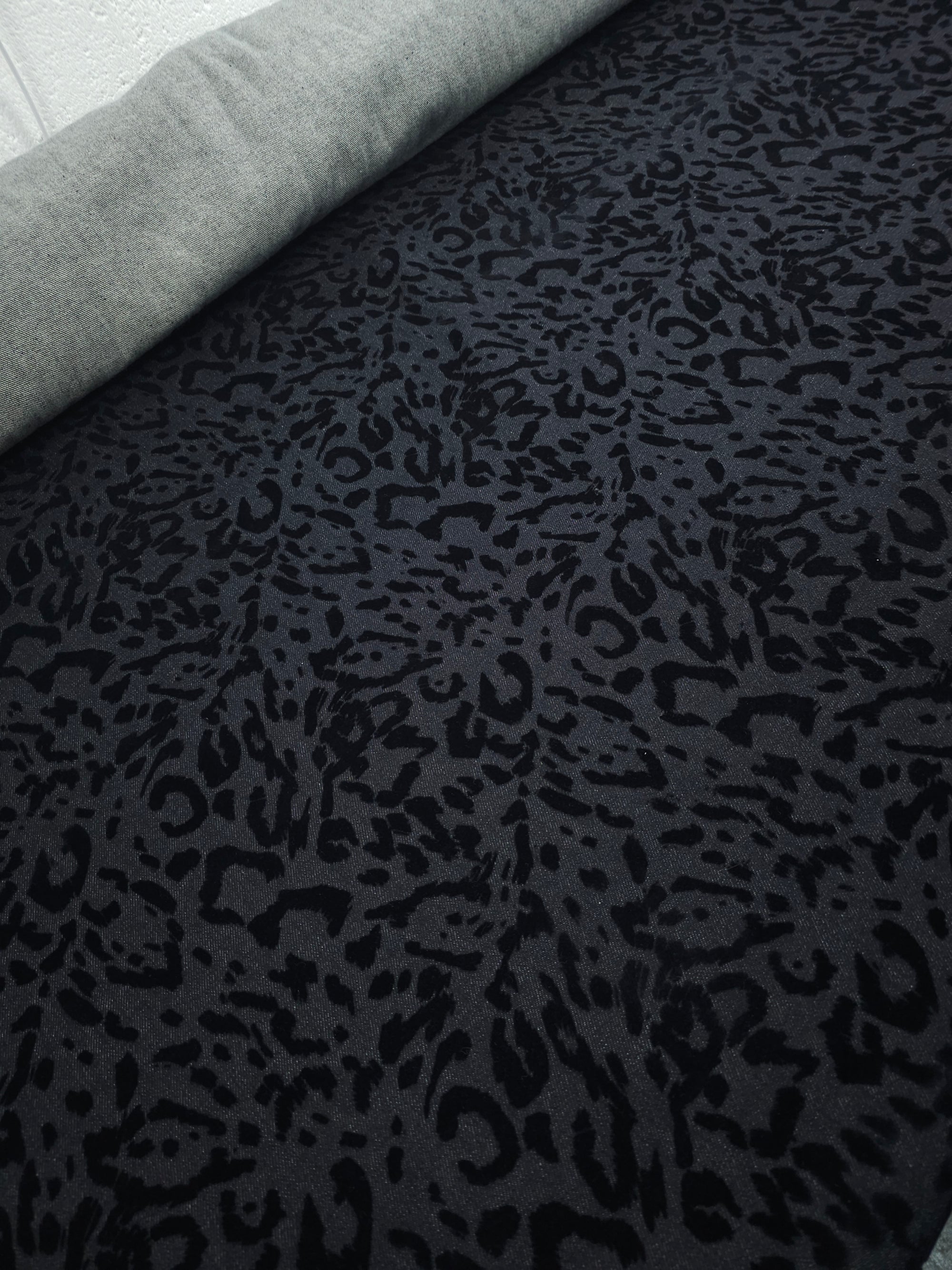 Charcoal Navy Leopard Velvet Burnout Denim