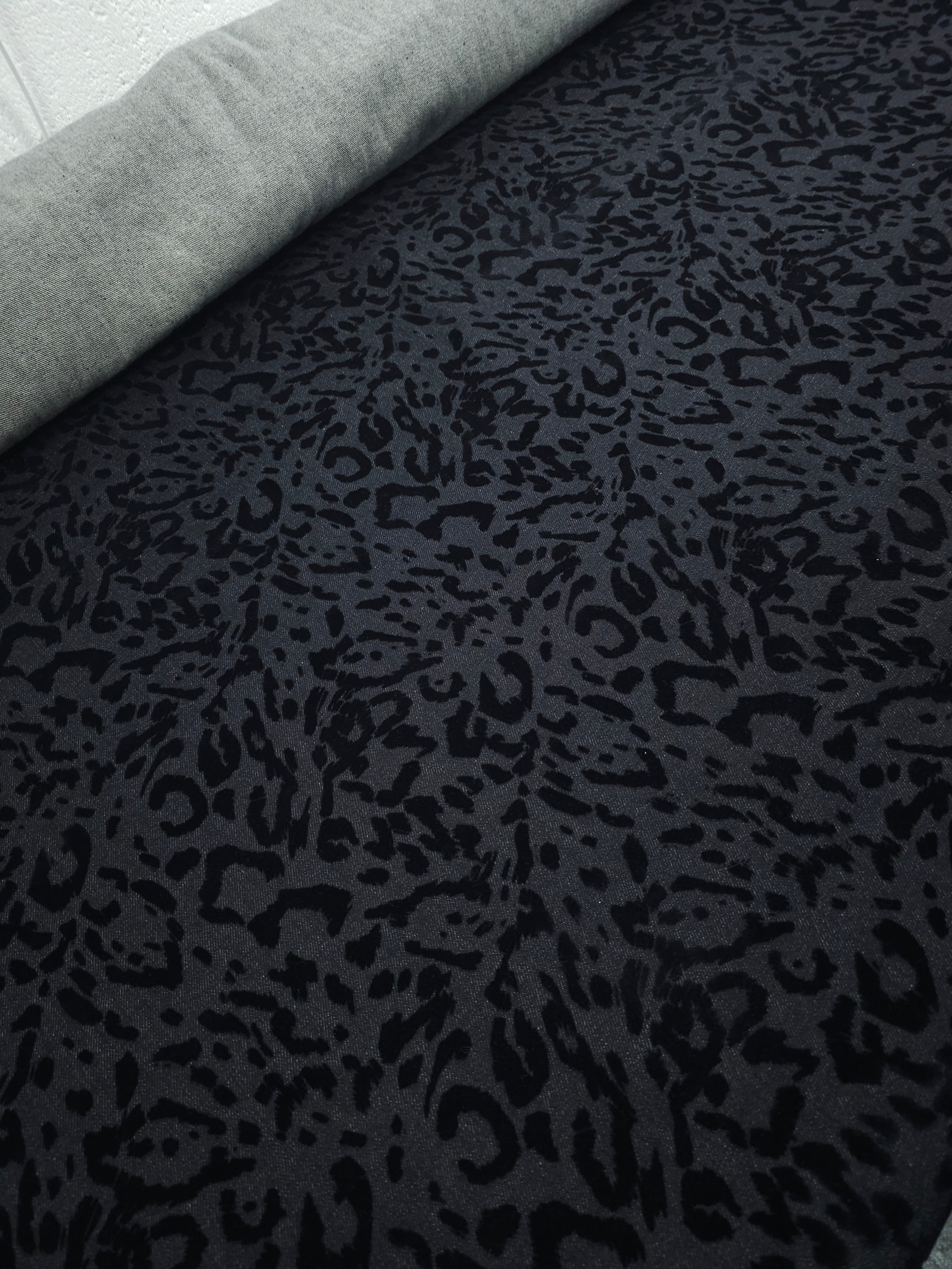 Charcoal Navy Leopard Velvet Burnout Denim