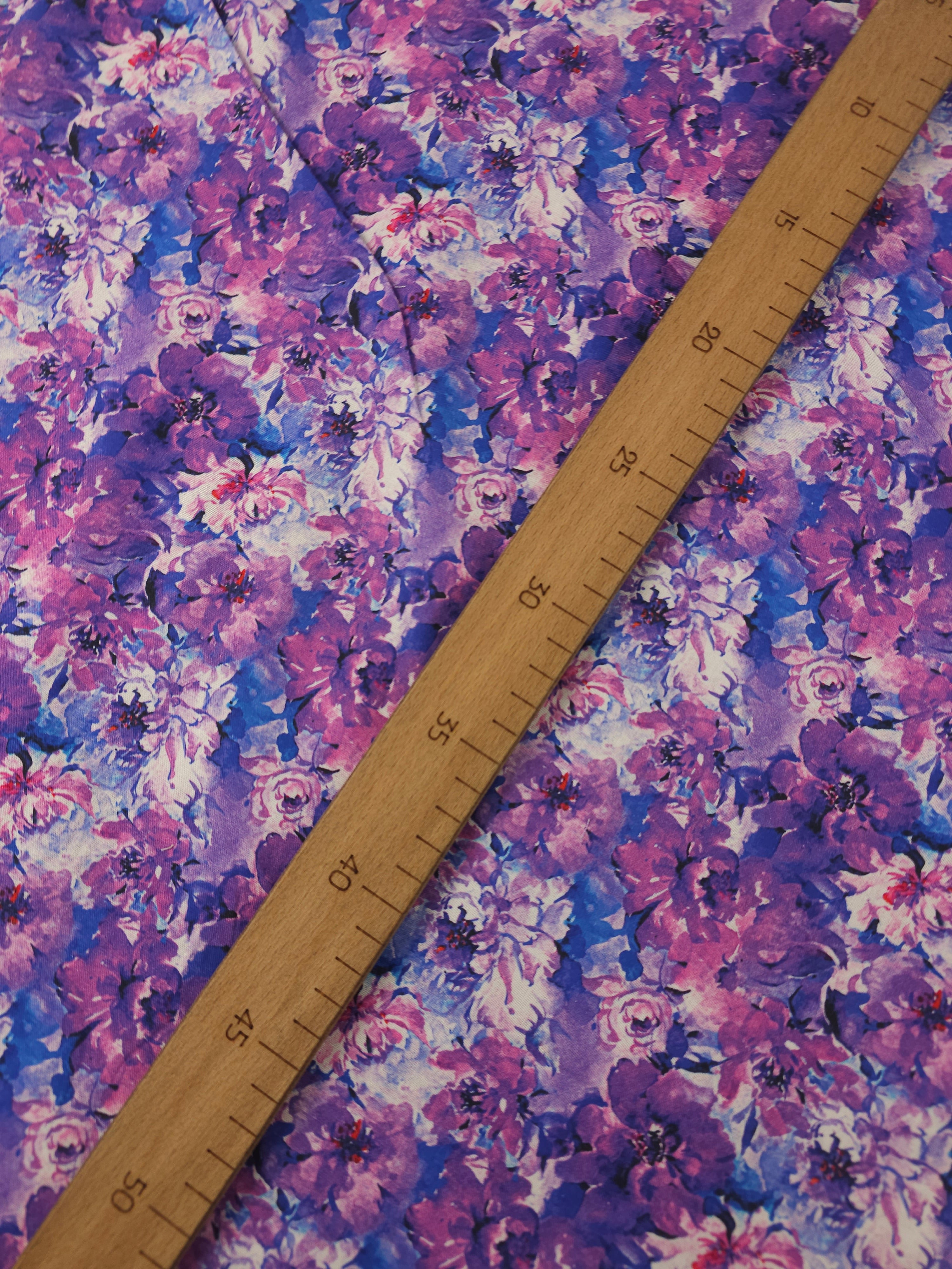 Purple Watercolour Flutter Floral 100% Cotton
