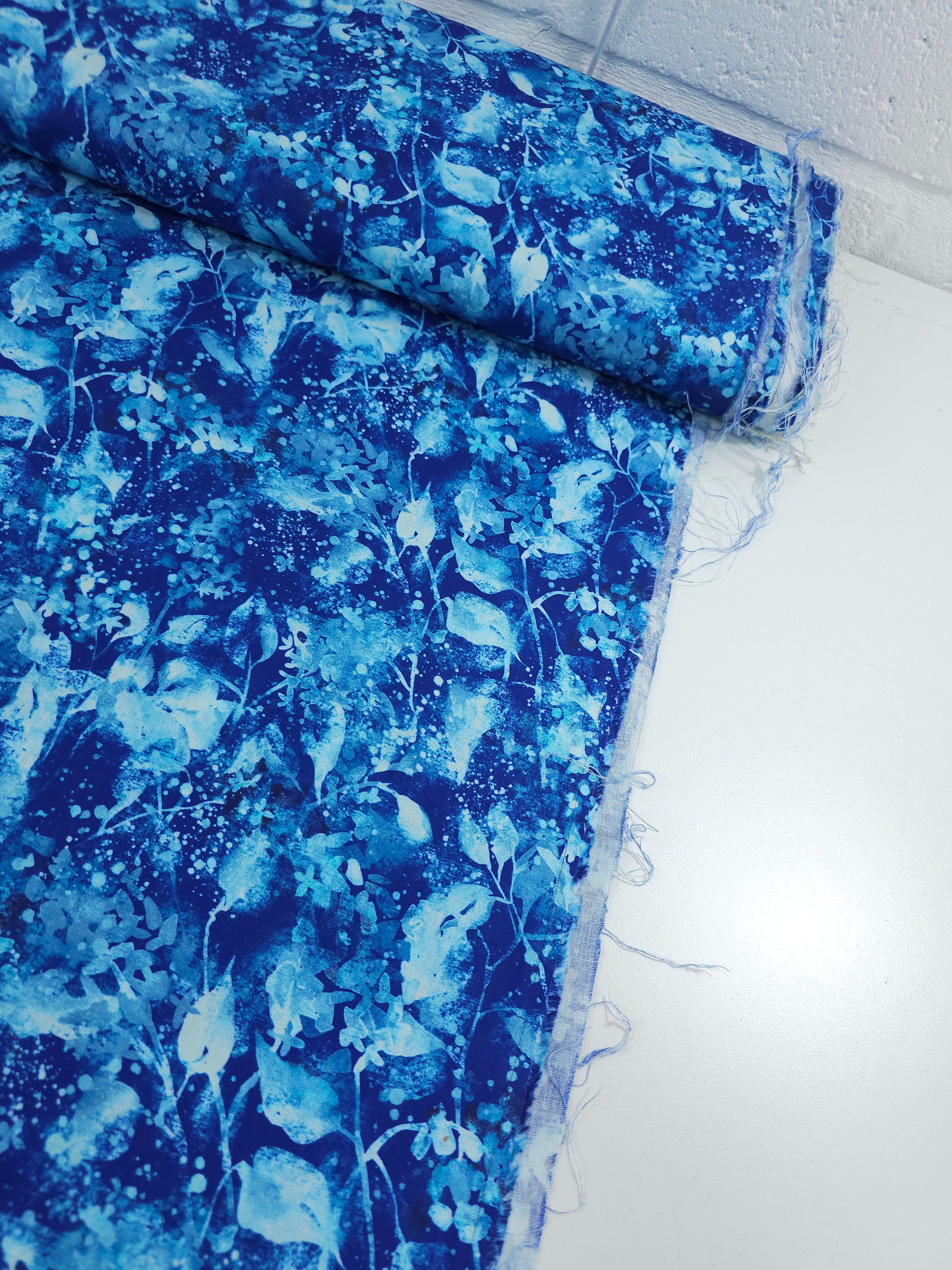 Blue Frosted Leaves 100% Cotton