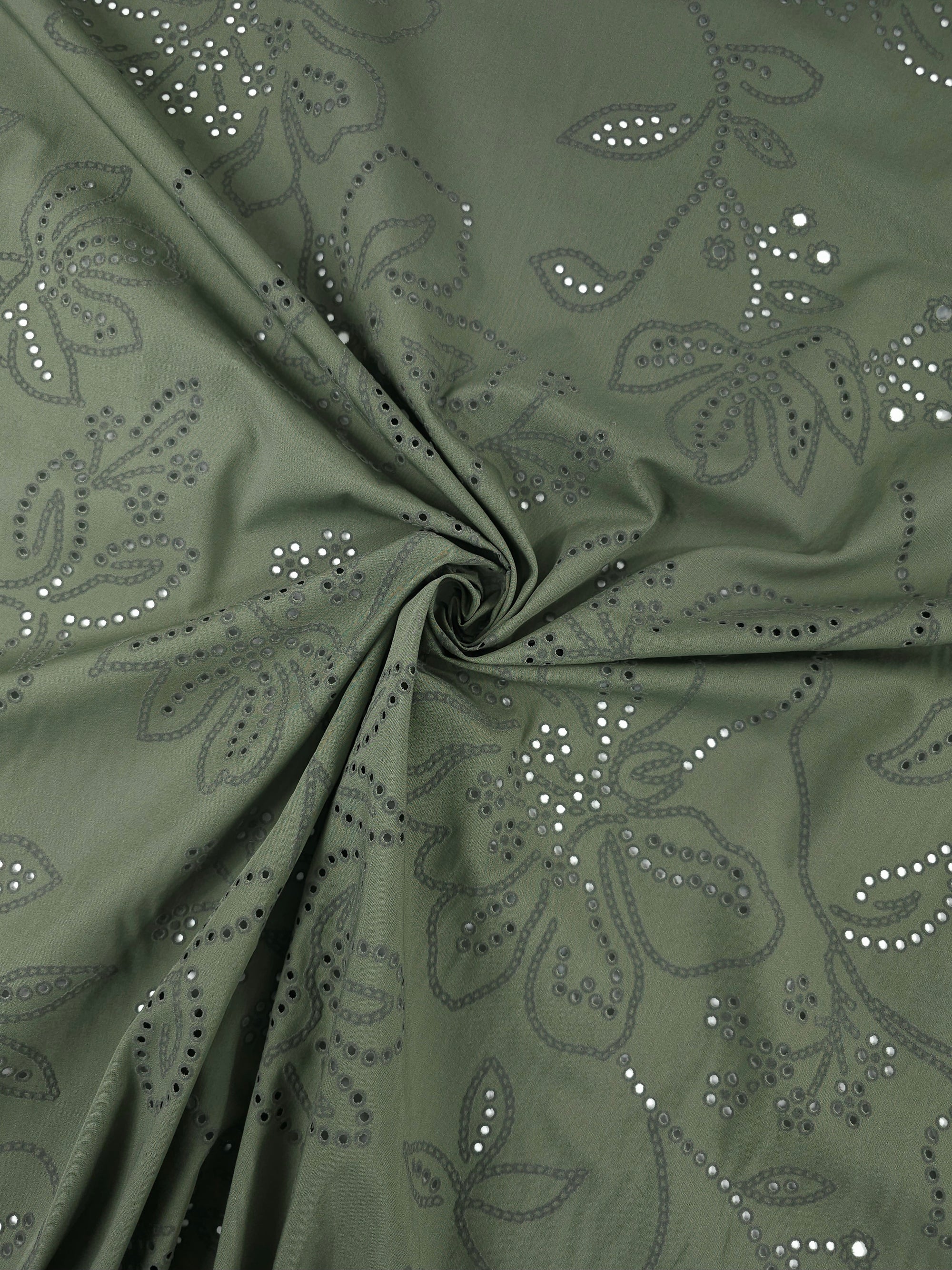 Khaki Floral Laser Cut Cotton