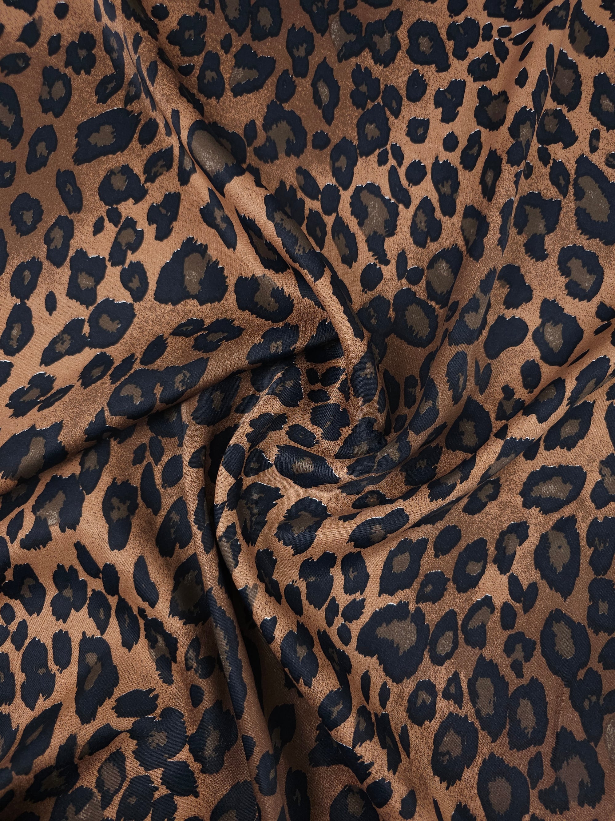 Warm Brown Gradient Leopard Viscose Satin