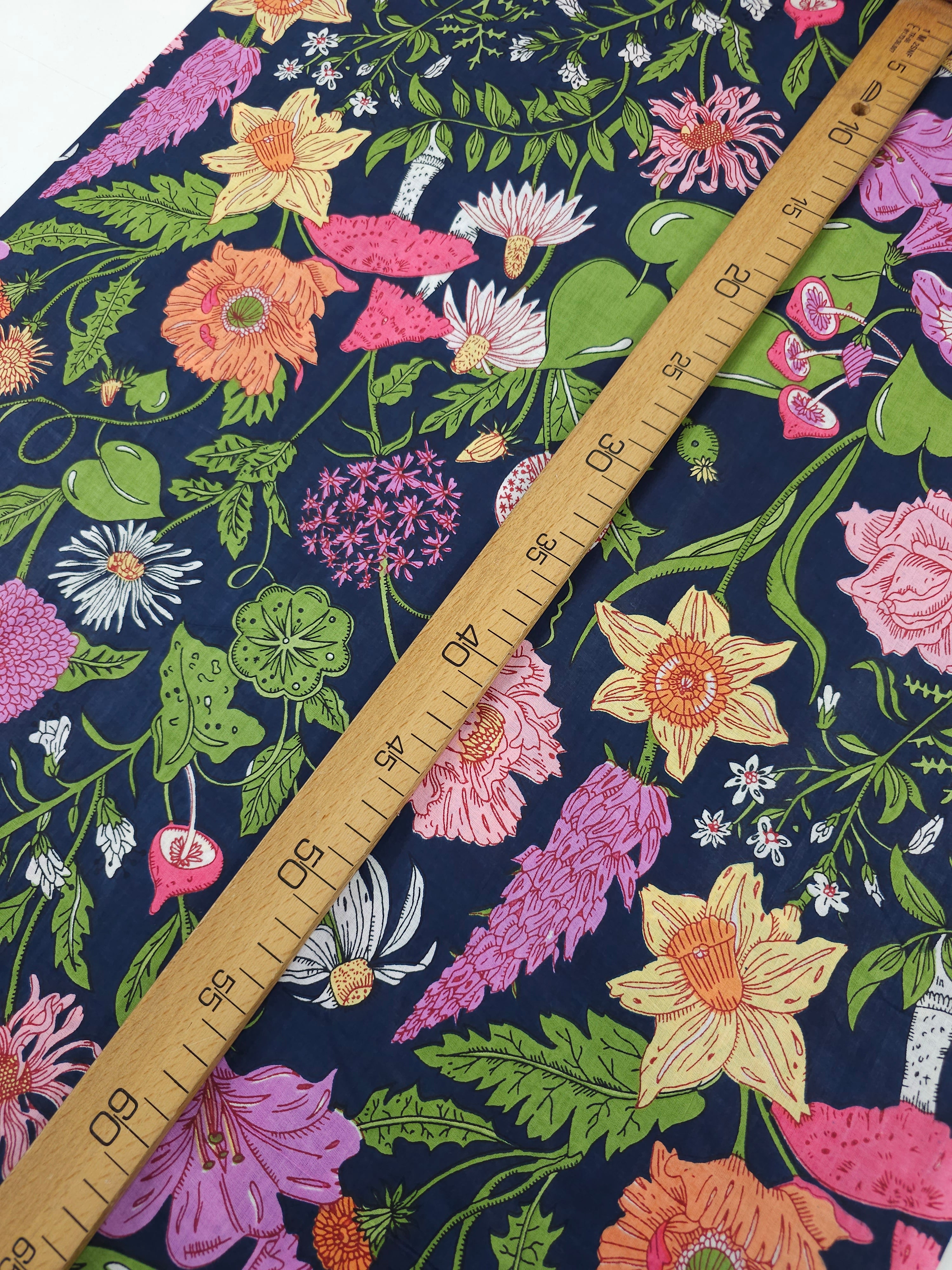 Navy Floral Shroom Field Cambric Cotton
