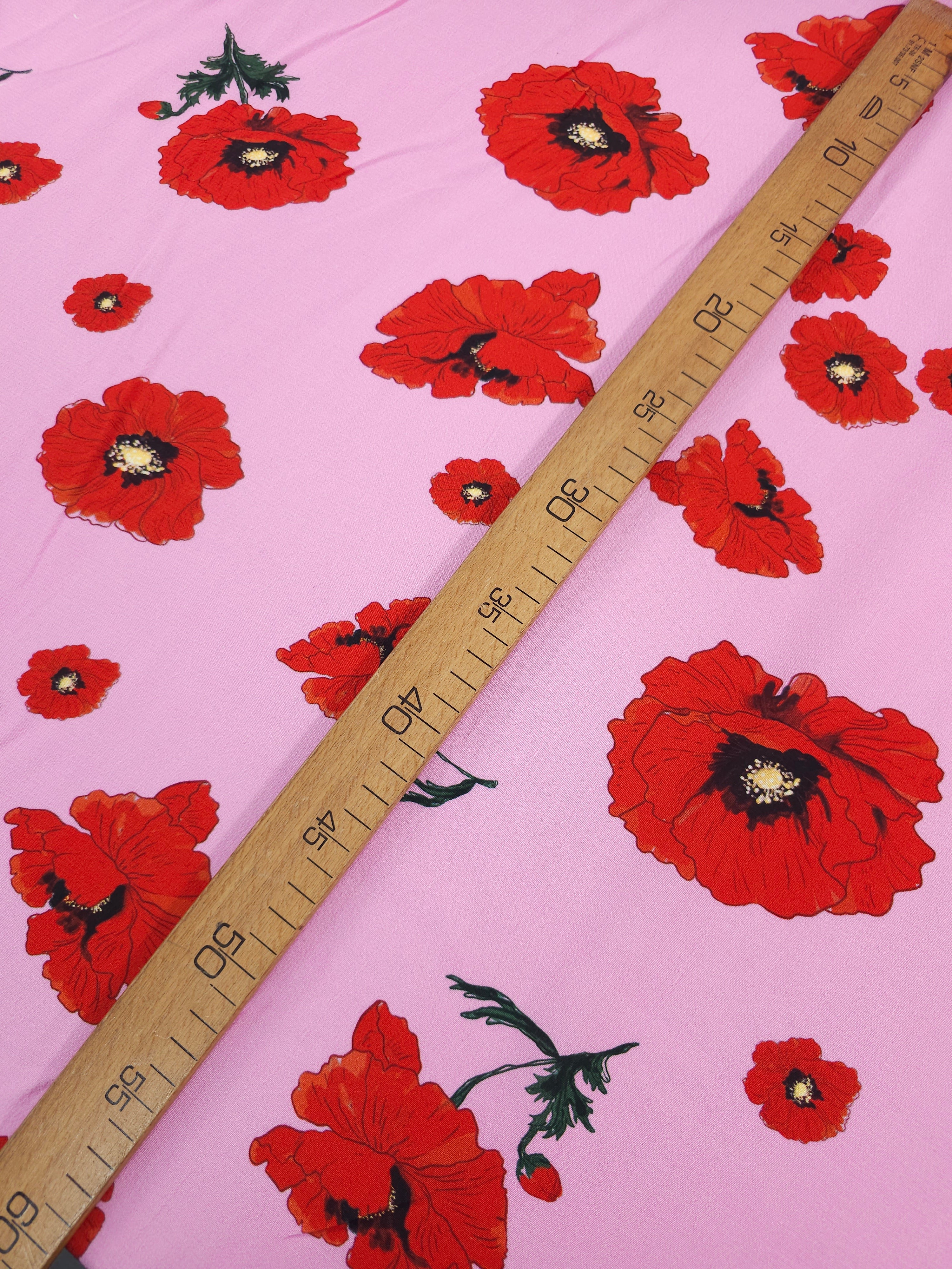 Pink/Red Poppy Floral Viscose Crepe *DEFECT*