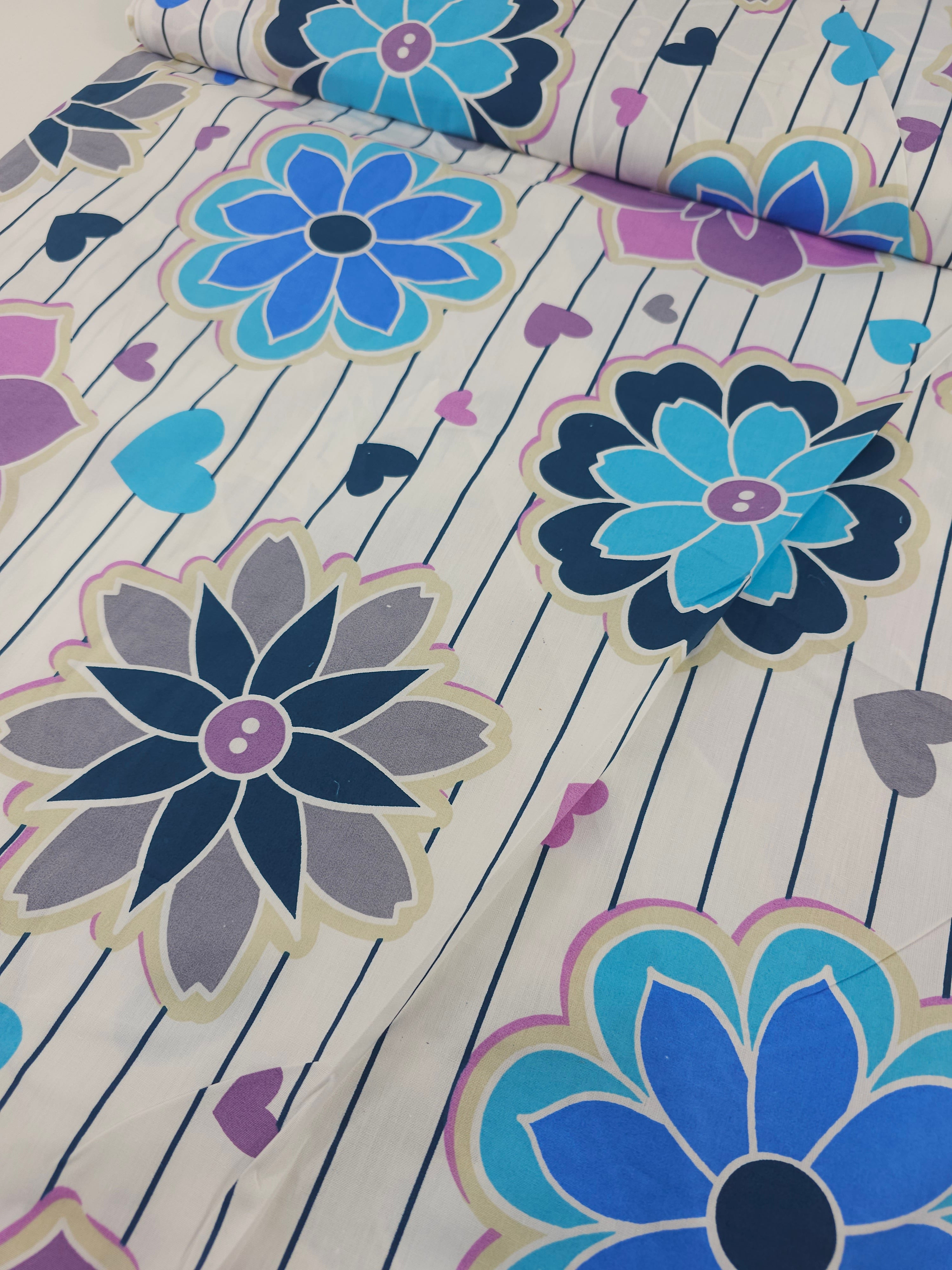 Purple/Blue Button Groovy Flower 100% Cotton 94” *EXTRA WIDE*