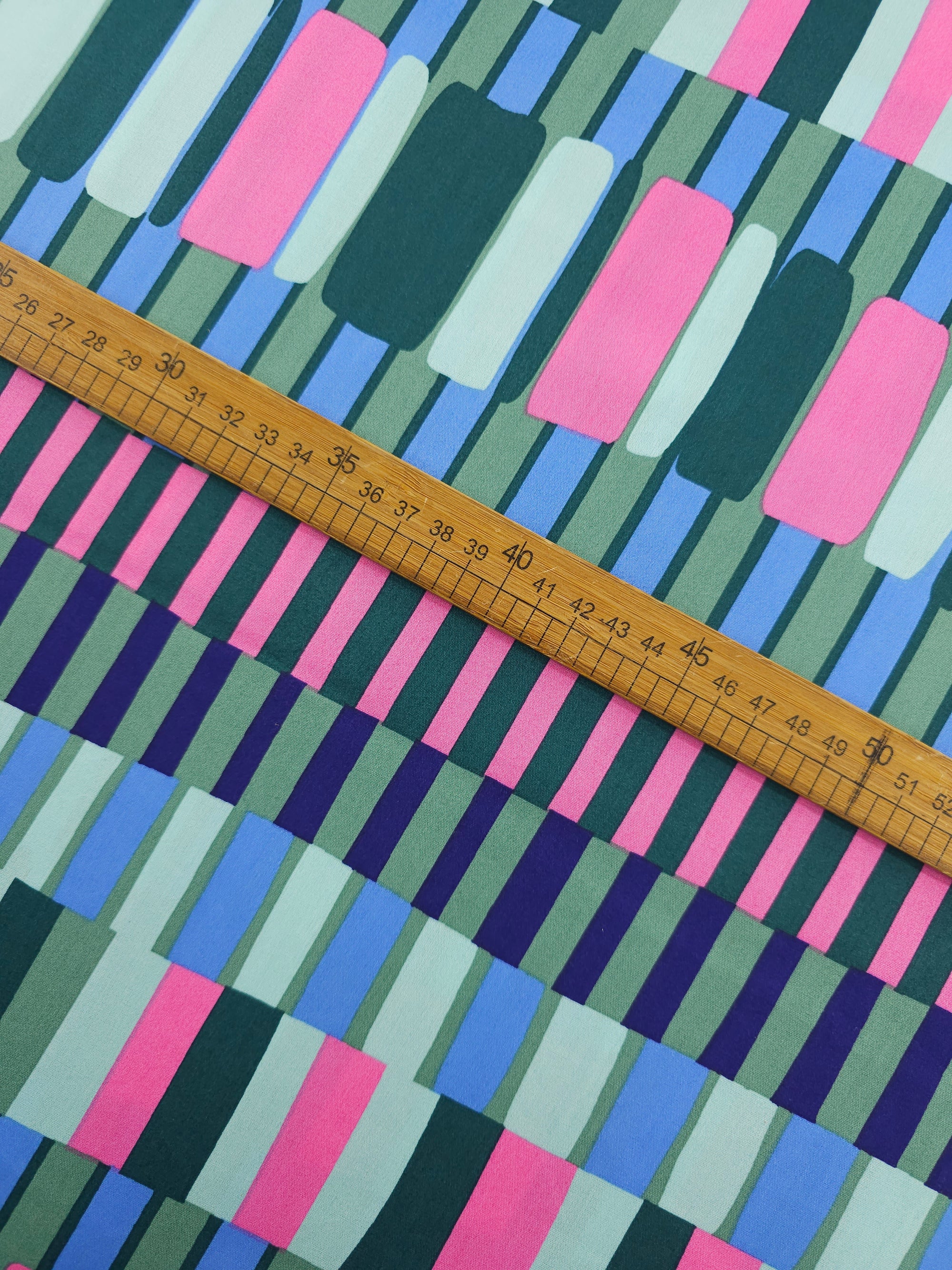 Sage/Pink Abstract Layer Stripes Cotton Viscose