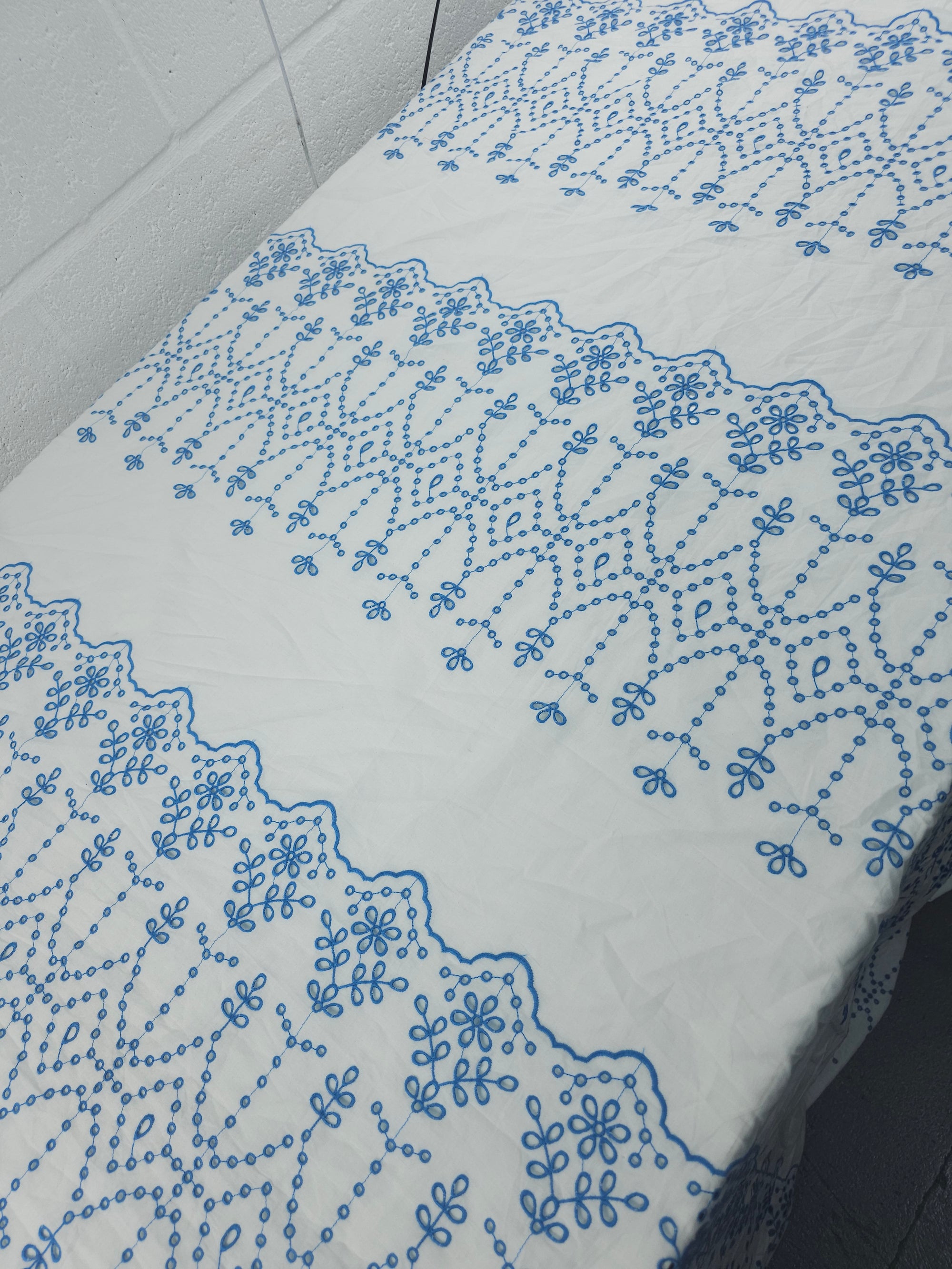 Lavender Blue Border Stripes Cambric Cotton Broderie Anglaise