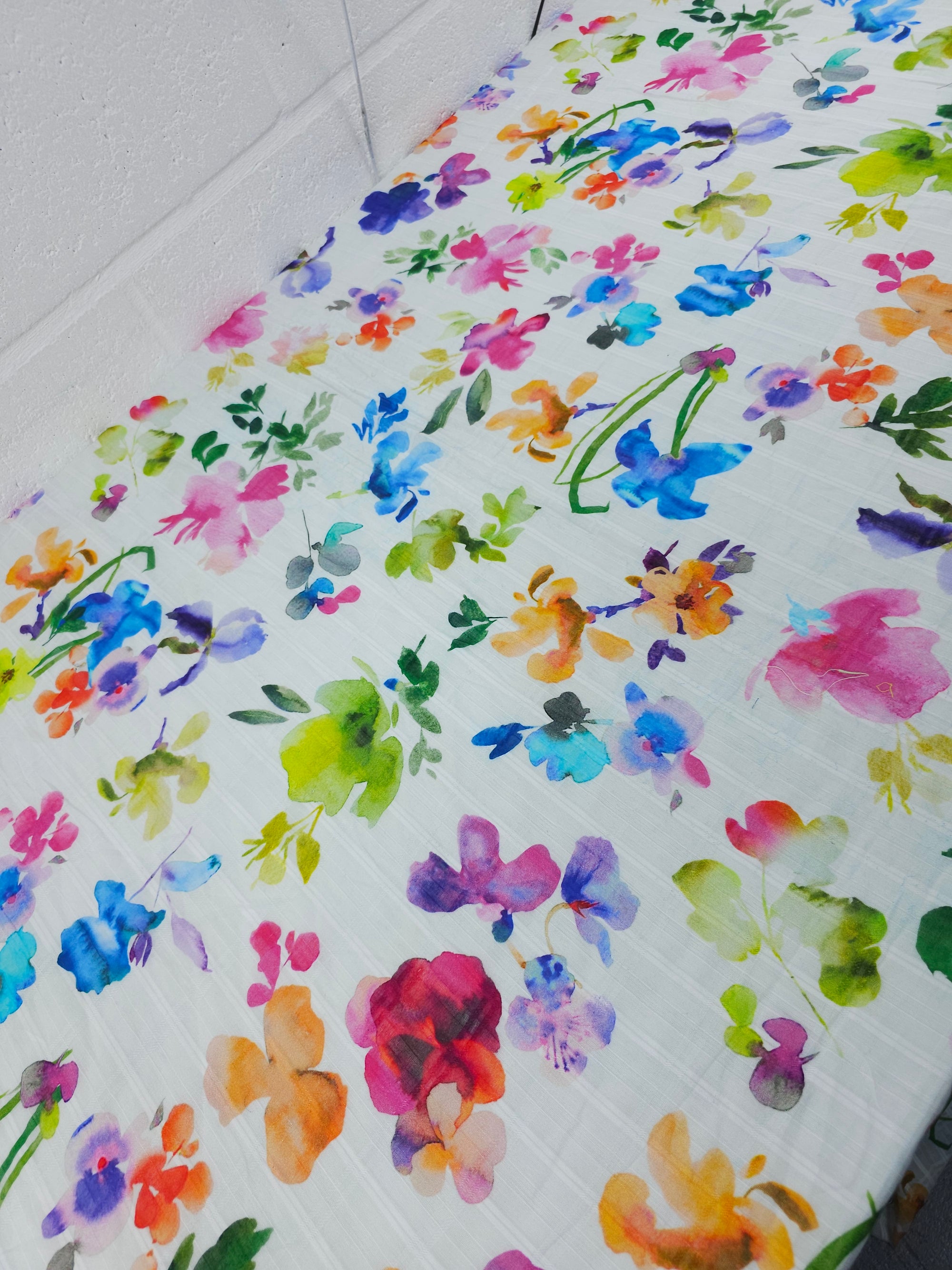 Watercolour Diffusion Floral Grid Cotton Voile