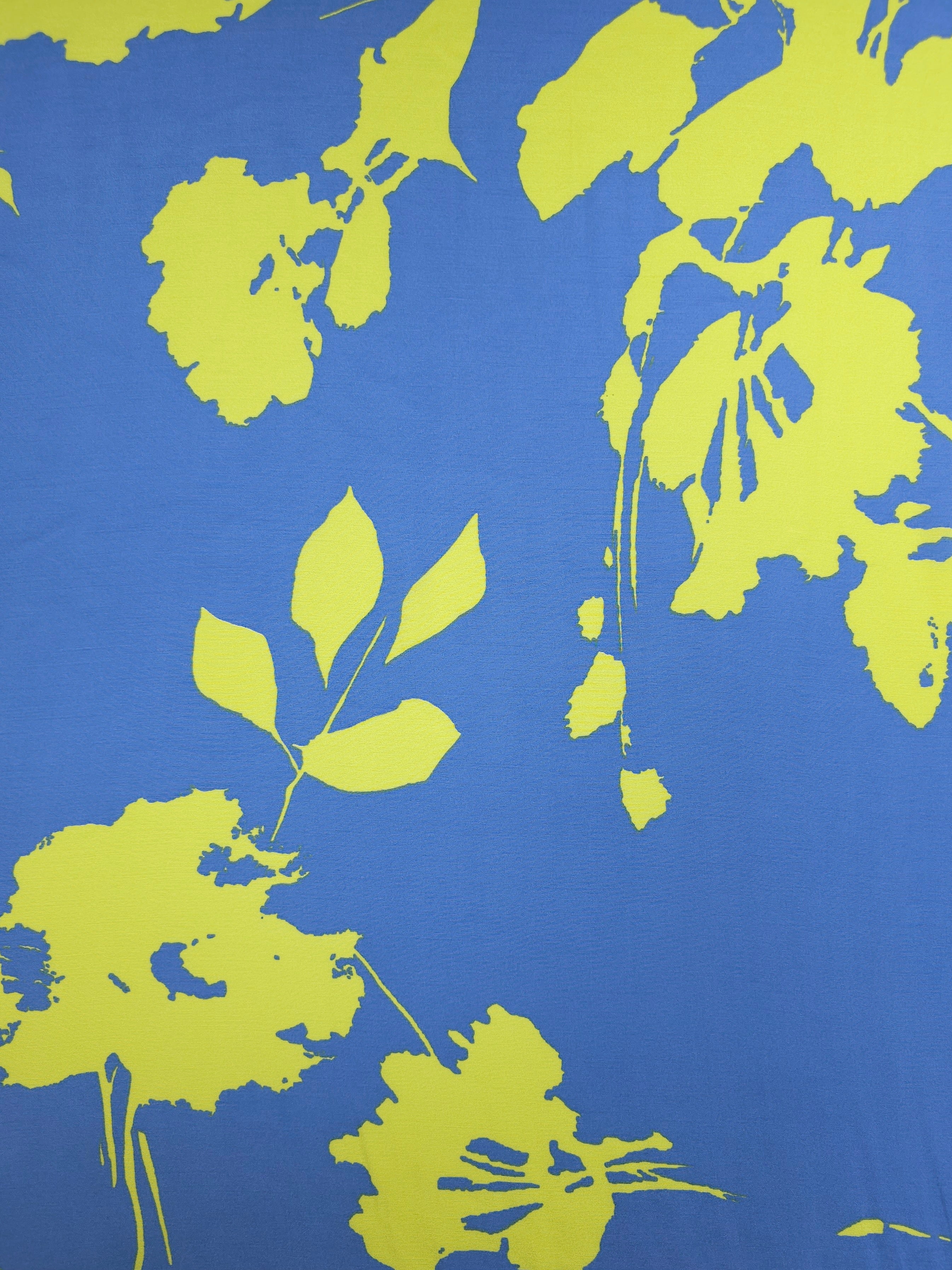 Lime/Blue Petal Flower Sketch Viscose