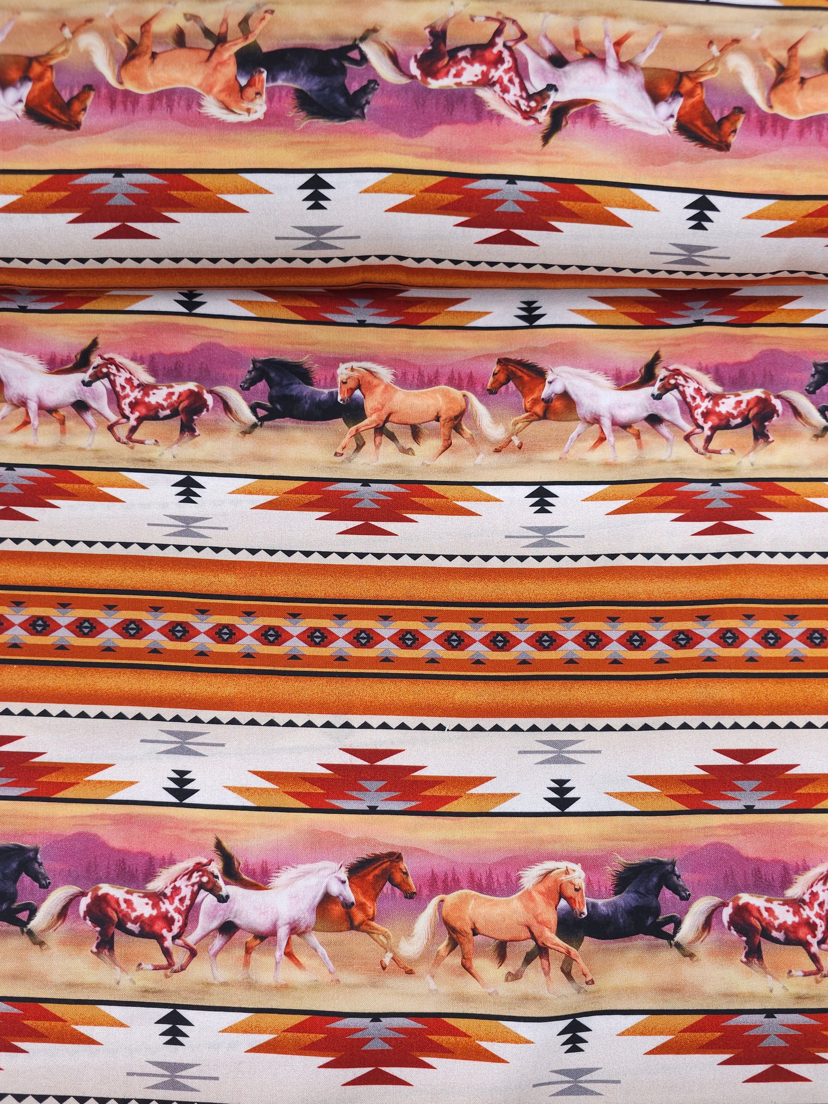 Horses Running With The Sun 100% Cotton