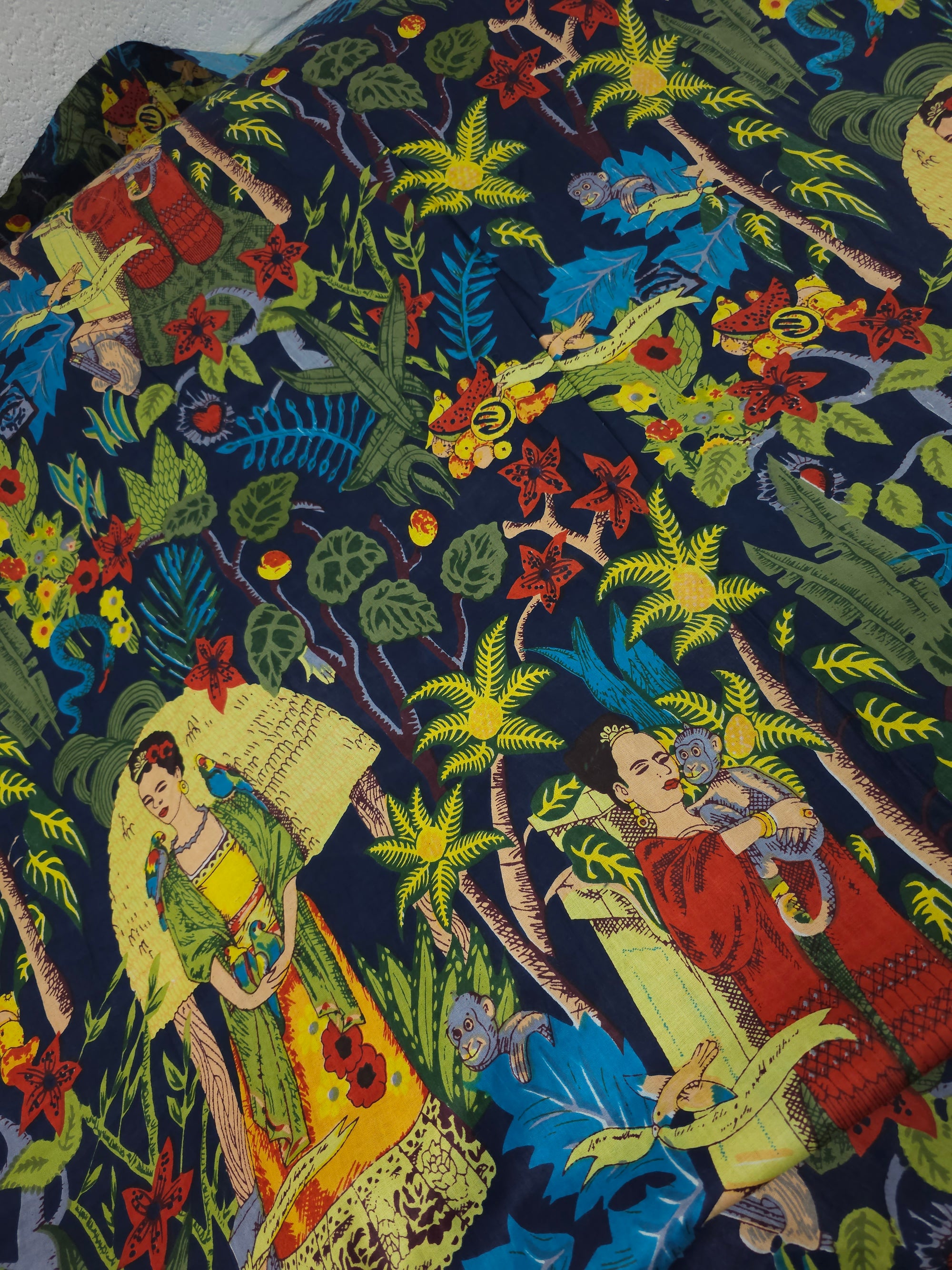 Navy Frida Kahlo Block Print Cotton