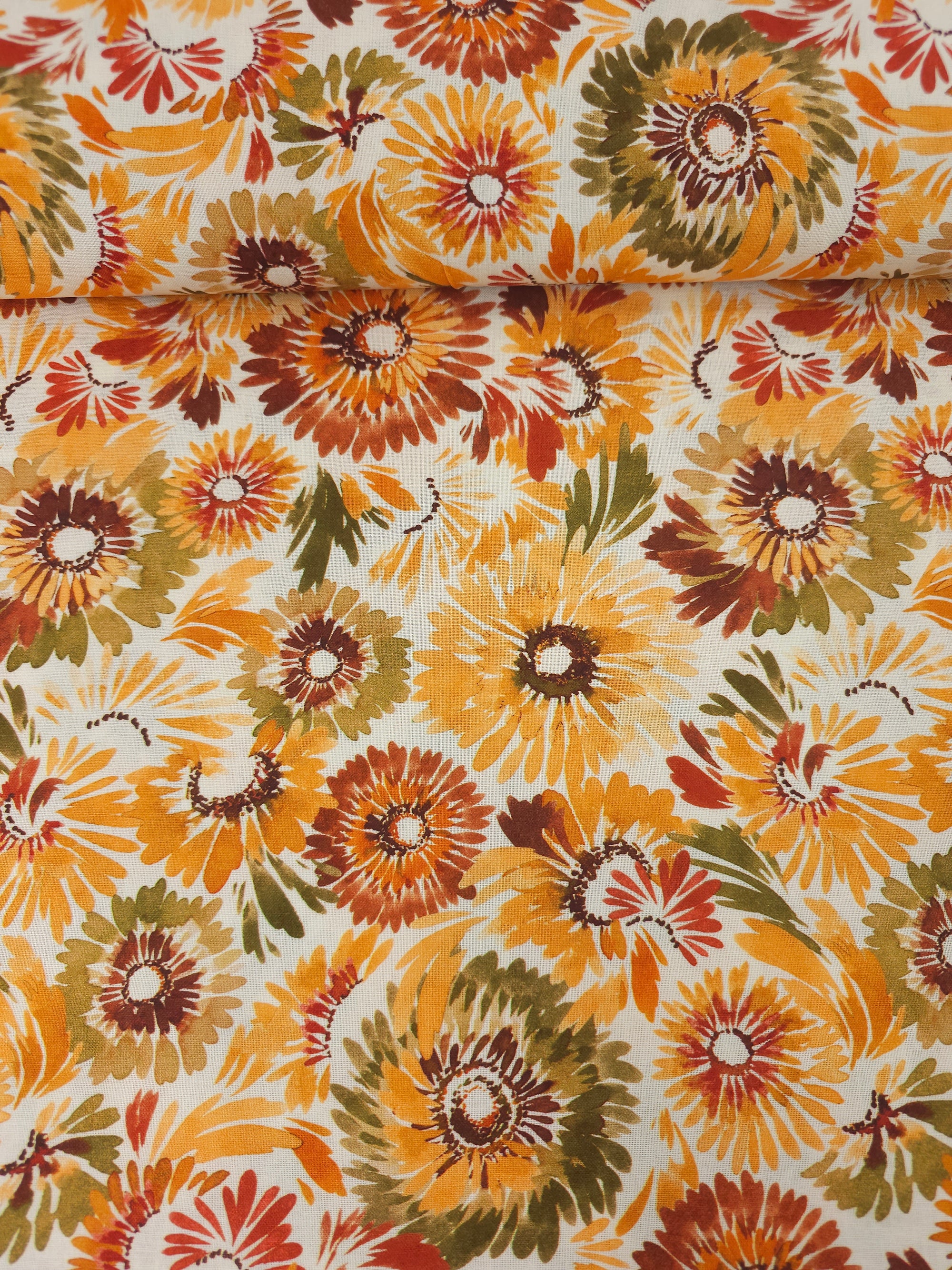 Rust/Khaki Abstract Floral 100% Cotton
