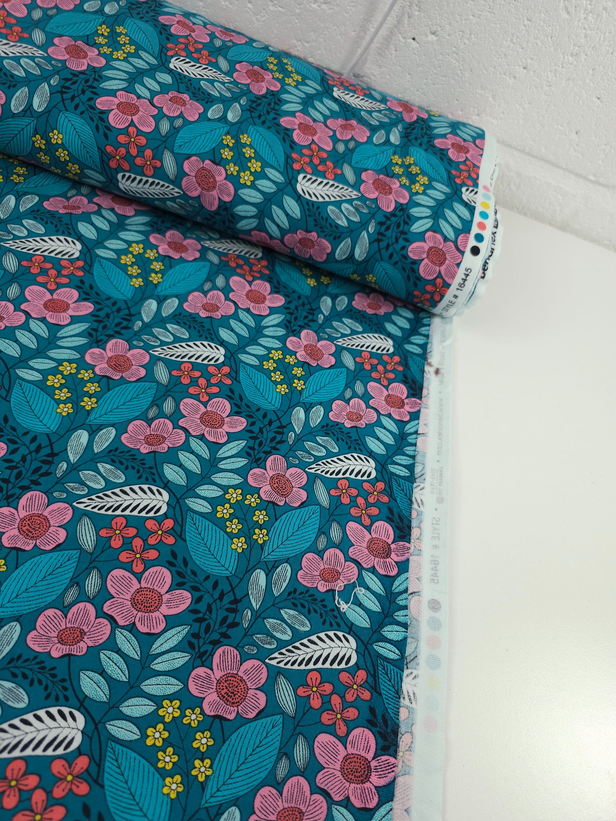 Teal Flouresence Floral 100% Cotton - Benartex