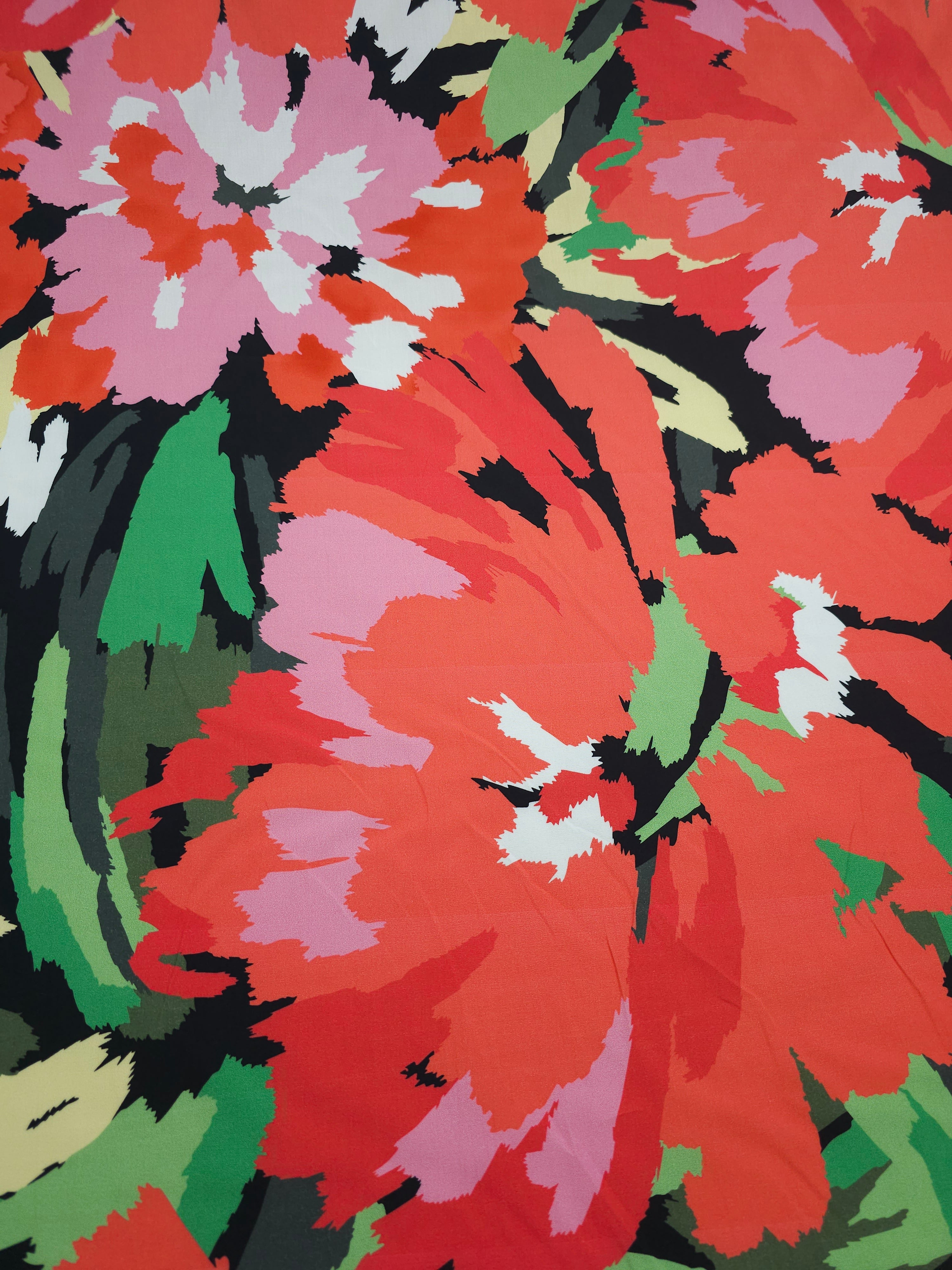 Rosy Red Brushstroke Floral Cotton Sateen