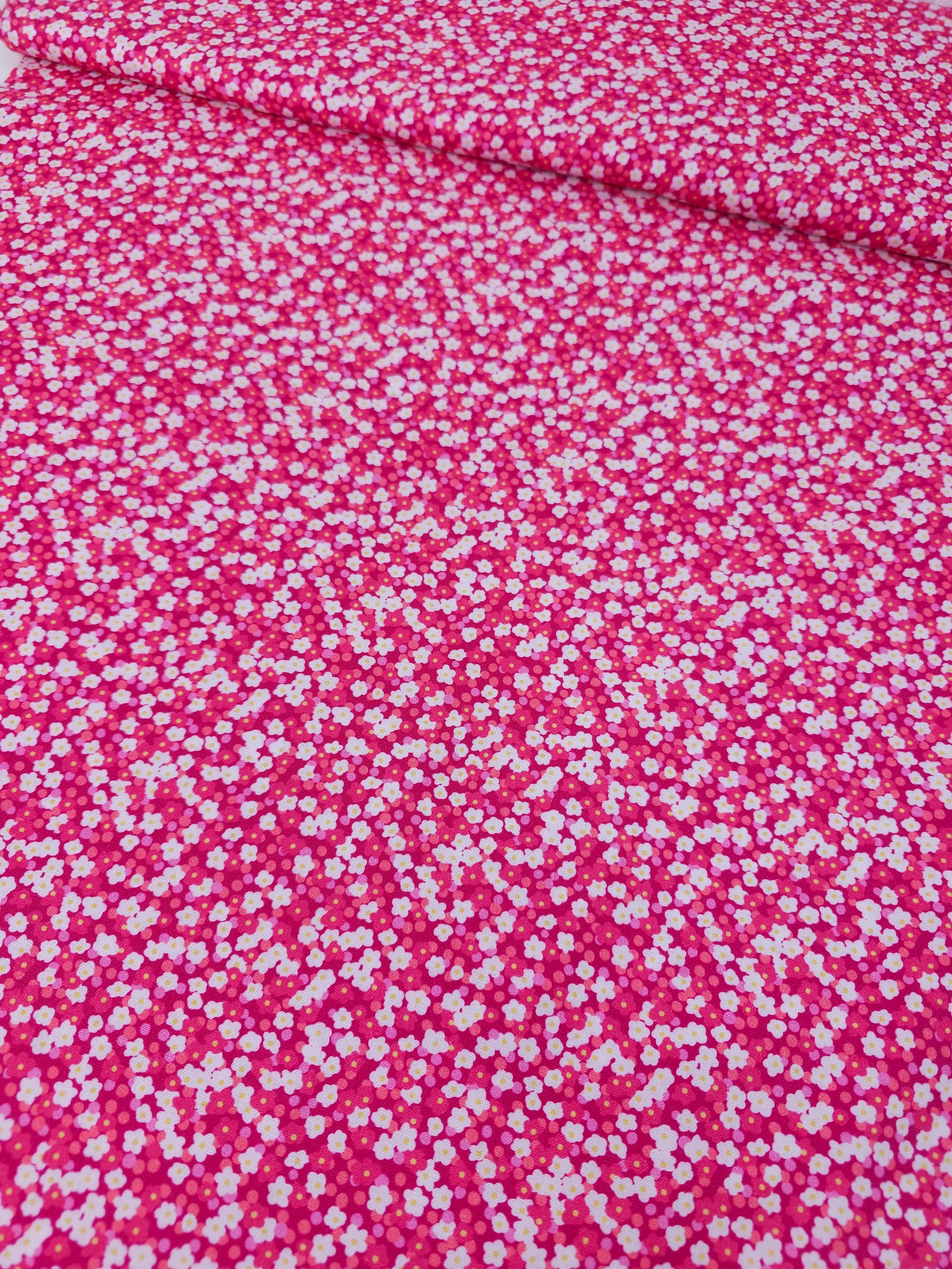 Hot Pink Ditsy Mini Flowers 100% Cotton