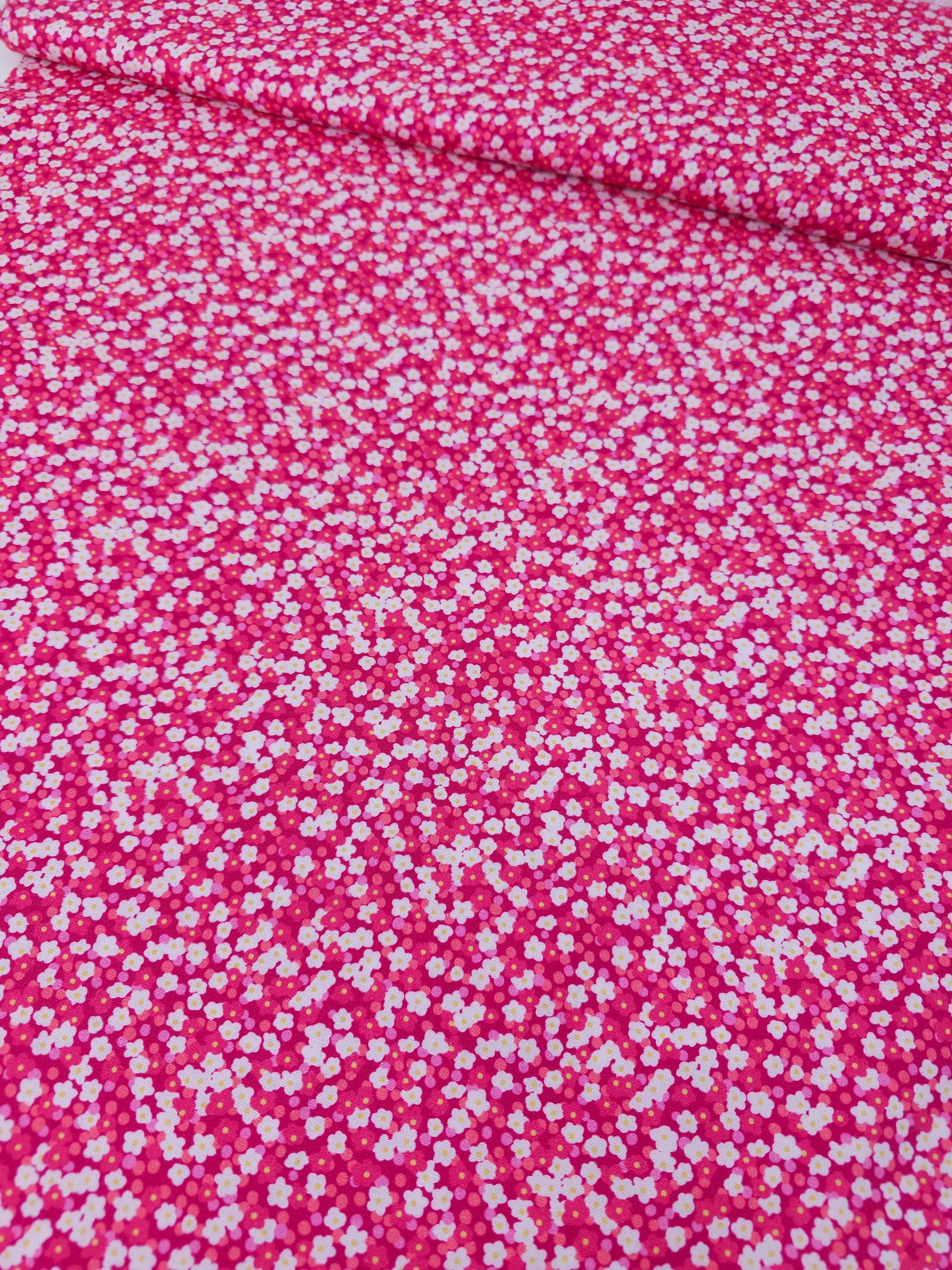 Hot Pink Ditsy Mini Flowers 100% Cotton