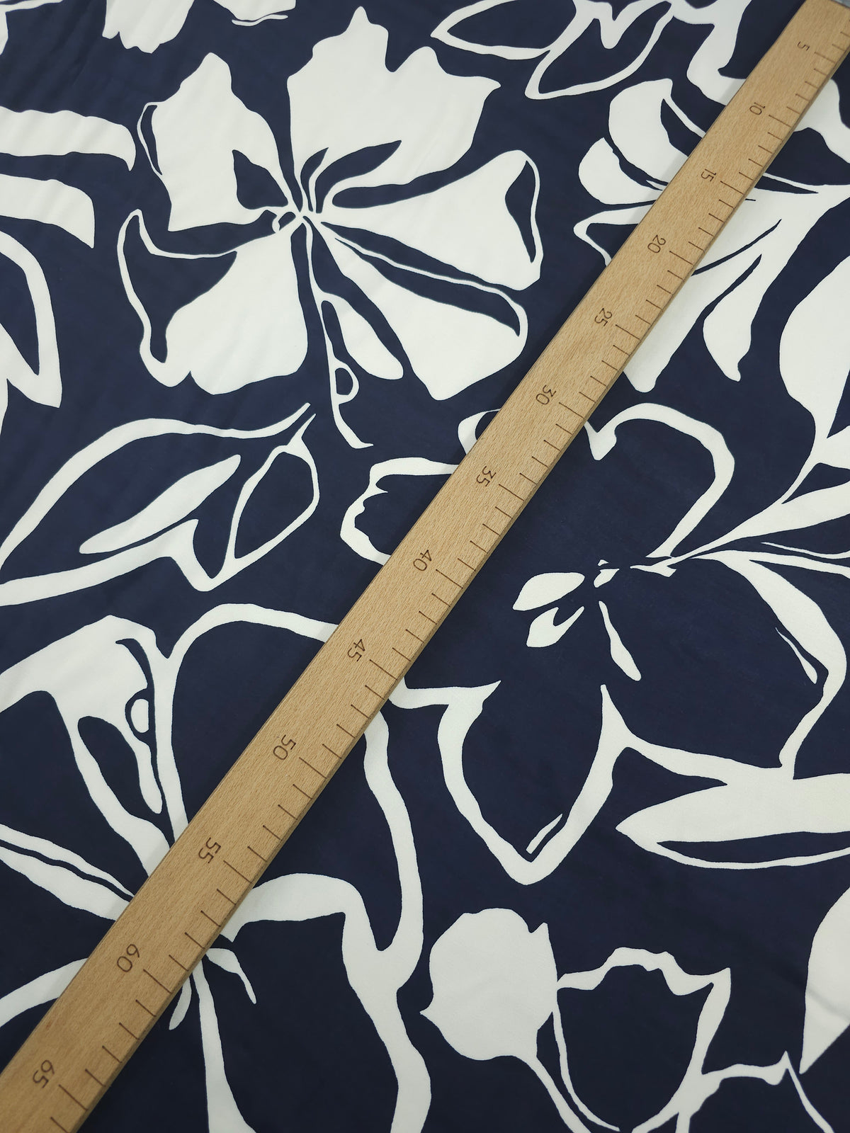 Navy/Ivory Large Sketch Flower Viscose Satin