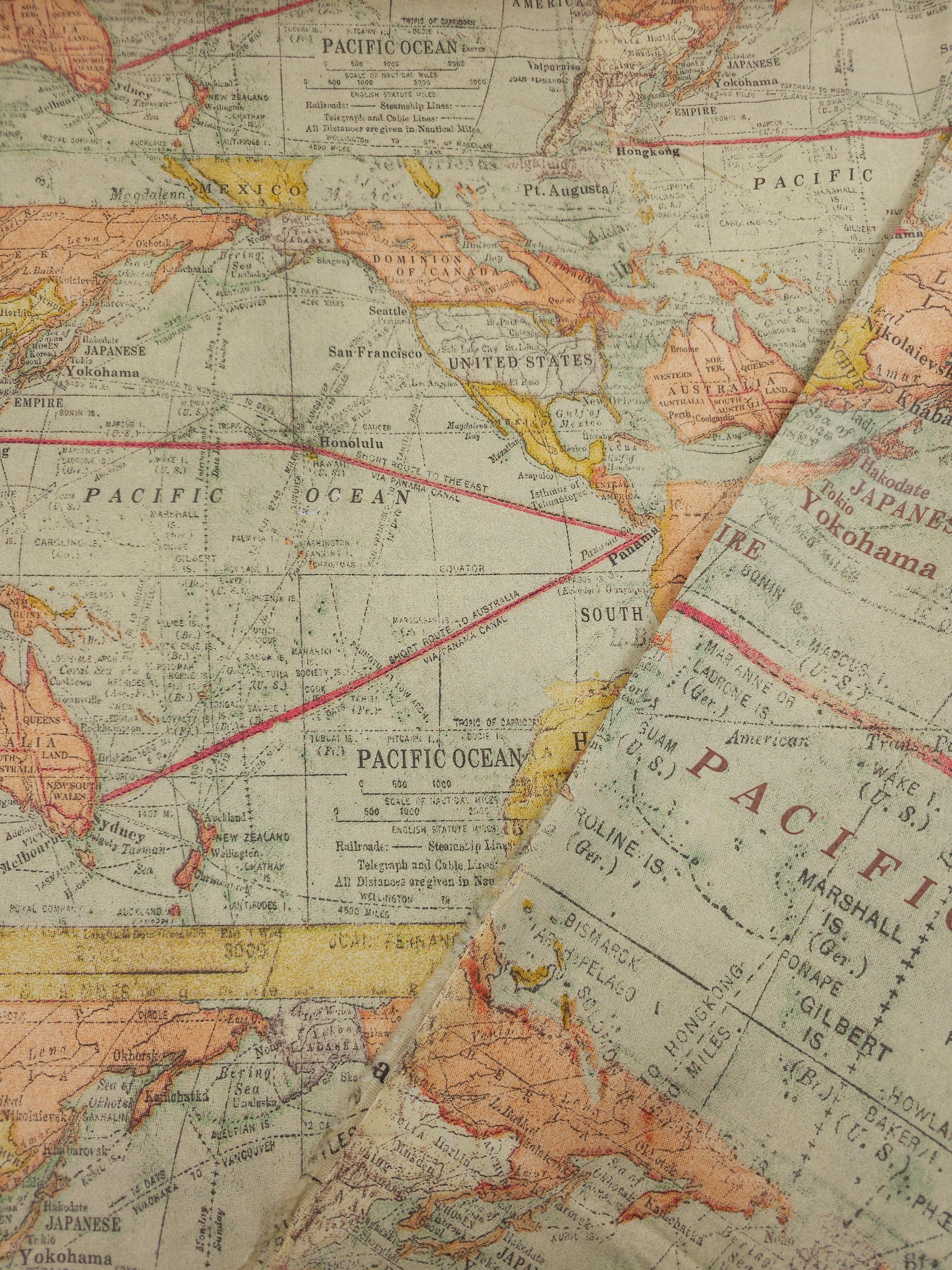 Vintage Map 100% Cotton 104" *EXTRA WIDE*