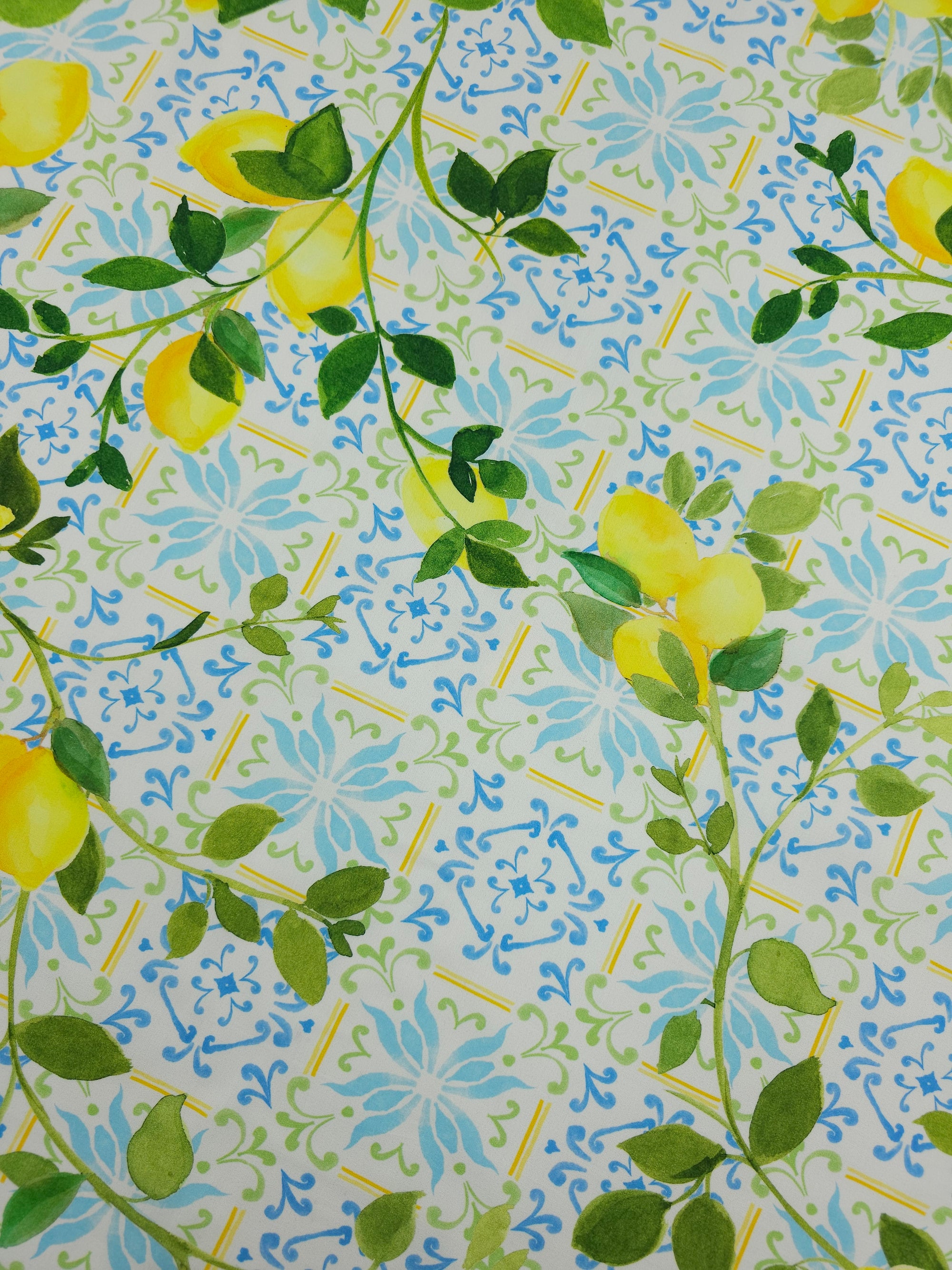 Watercolour Lemon Vine Tile Cotton Poplin