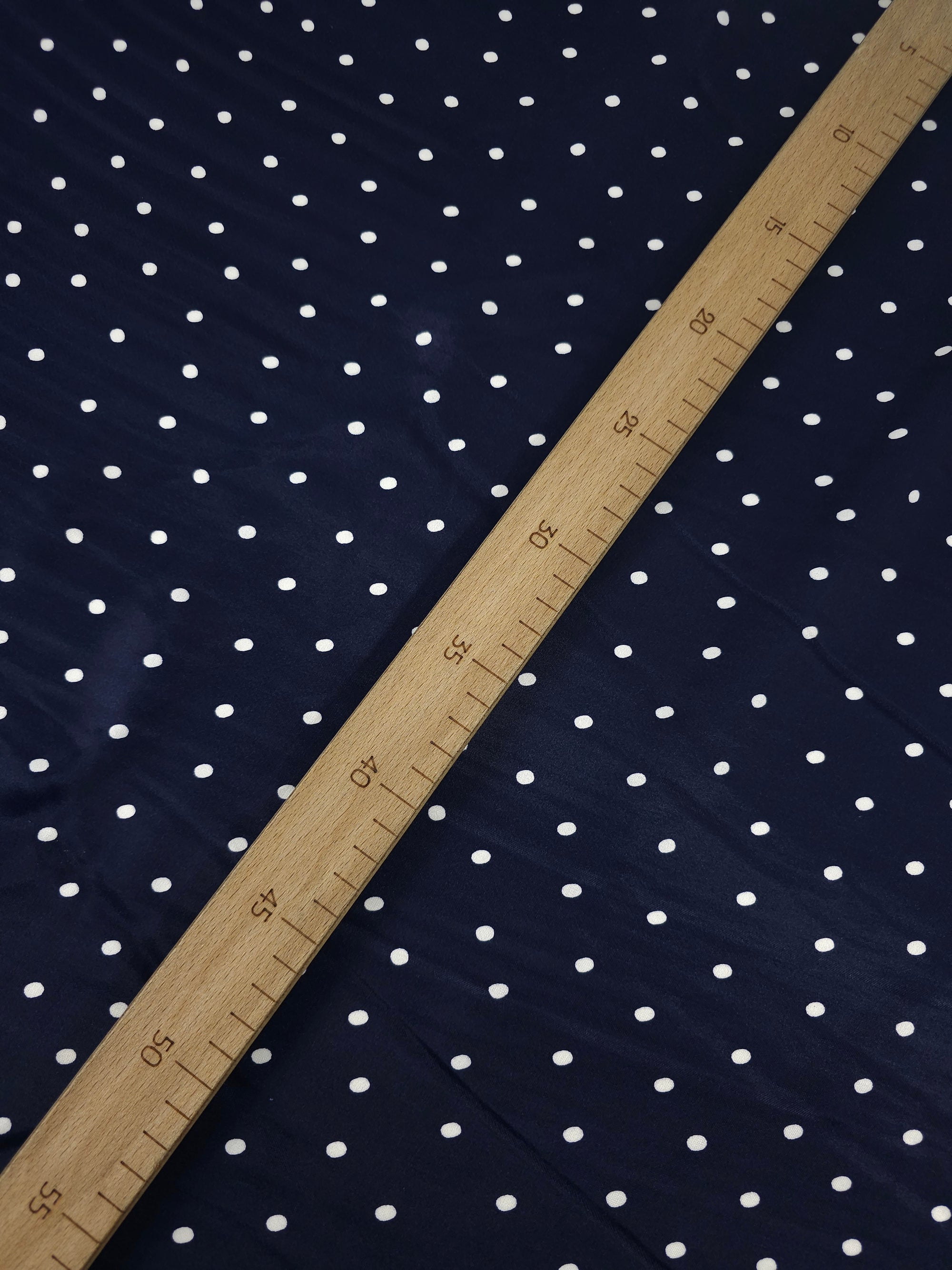 Indigo Navy Mini Polka Dot Viscose Satin