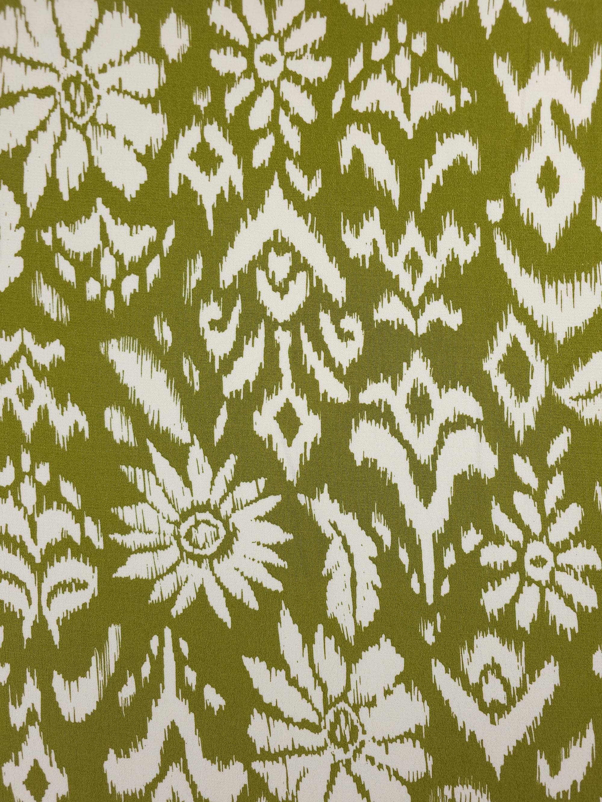 Deep Lime Damask Floral Viscose Crepe