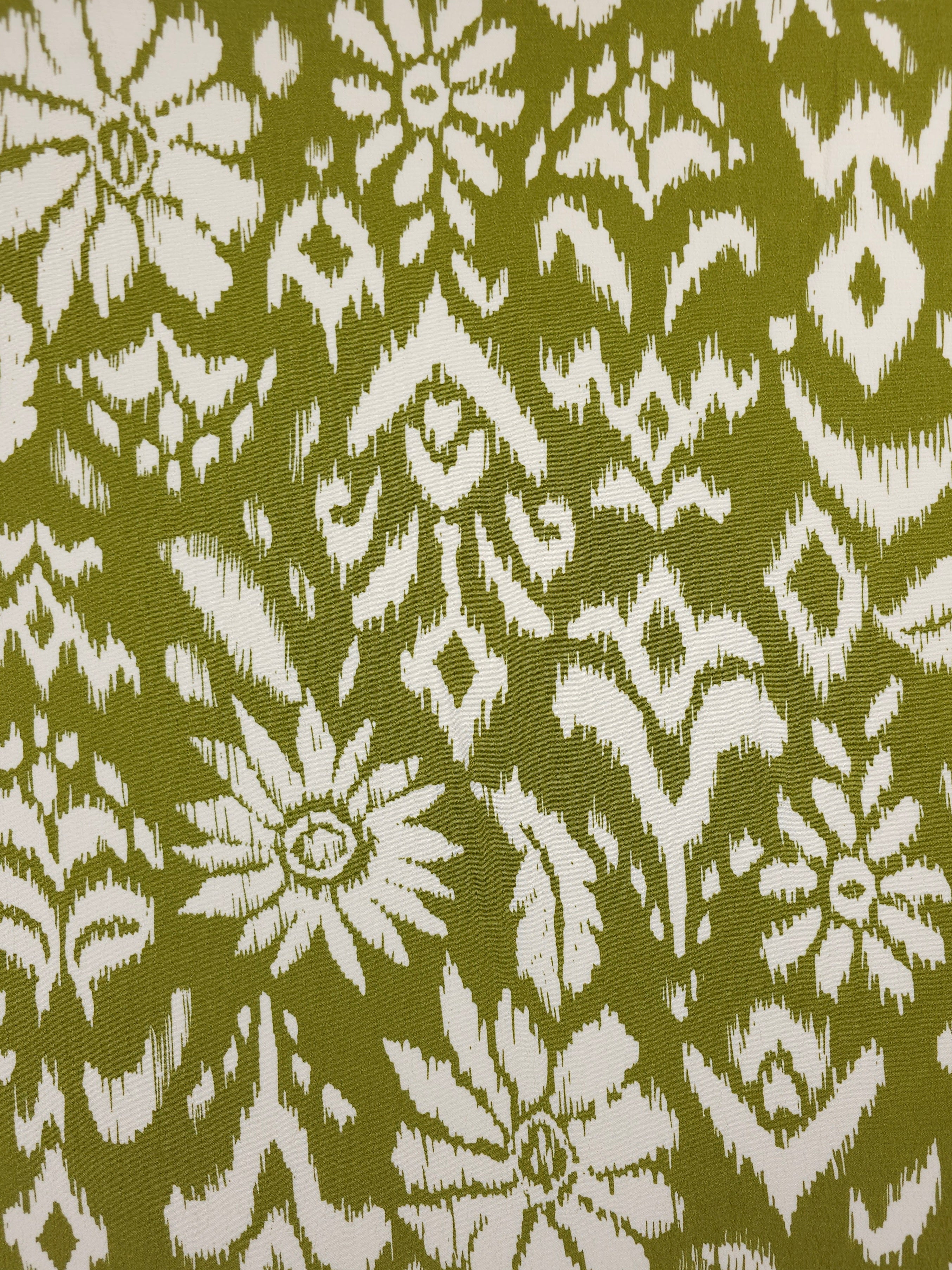 Deep Lime Damask Floral Viscose Crepe