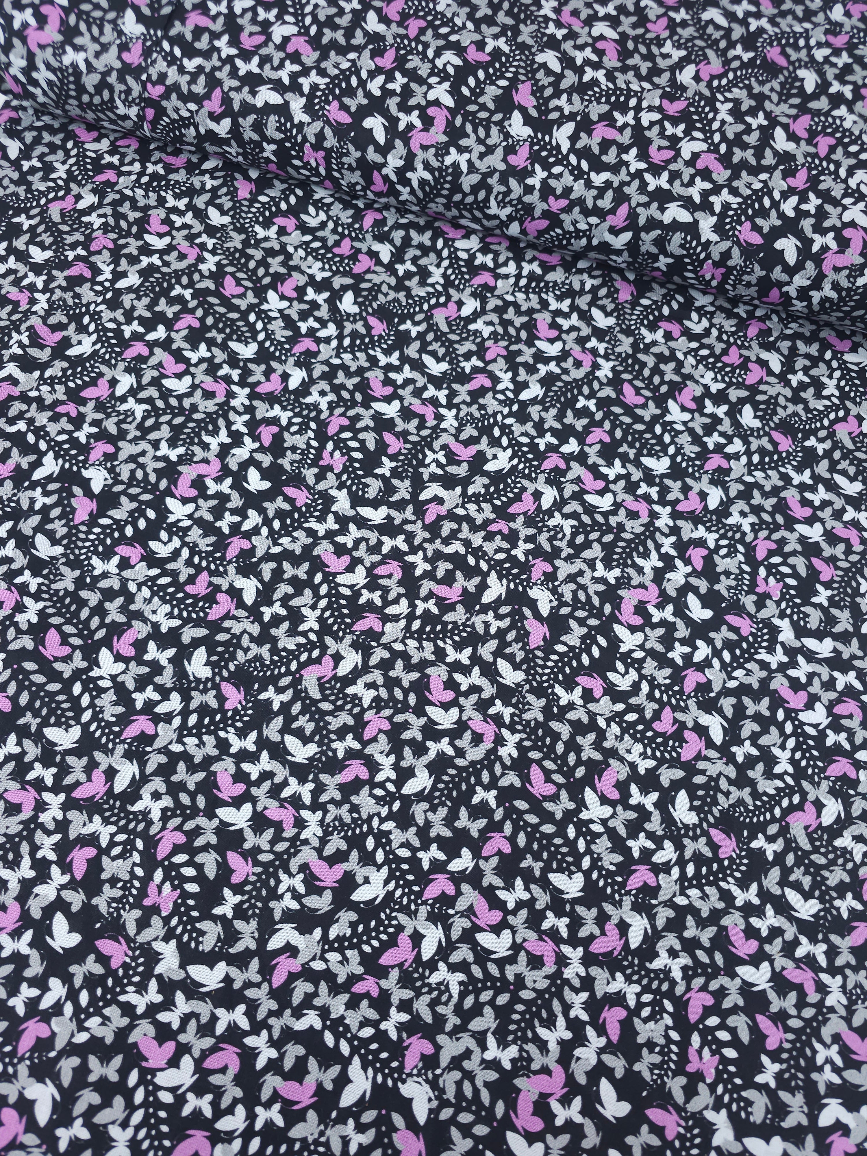 Purple/Black Ditsy Butterfly Kingdom 100% Cotton