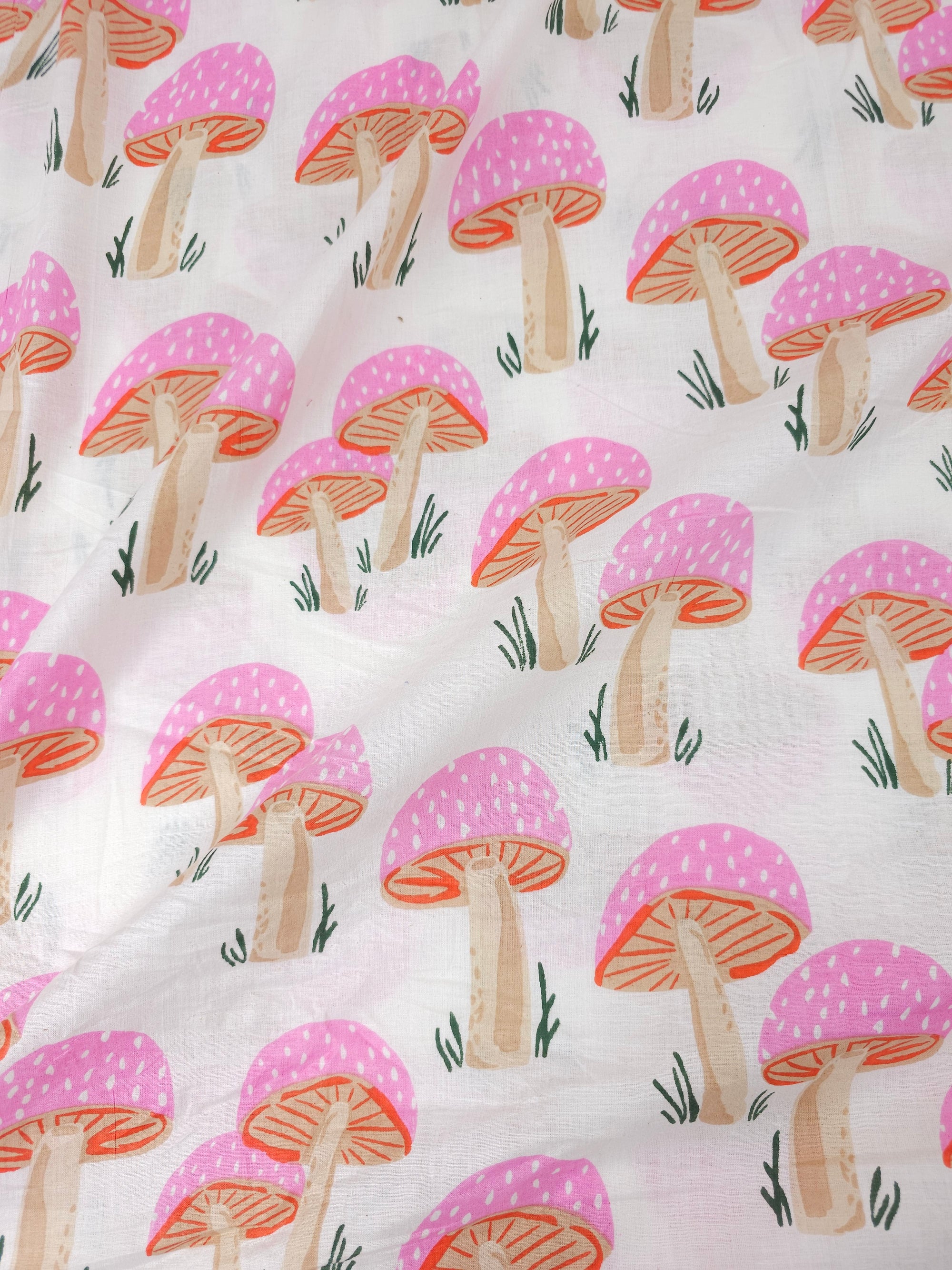 Light Pink Mushroom Block Print Cotton
