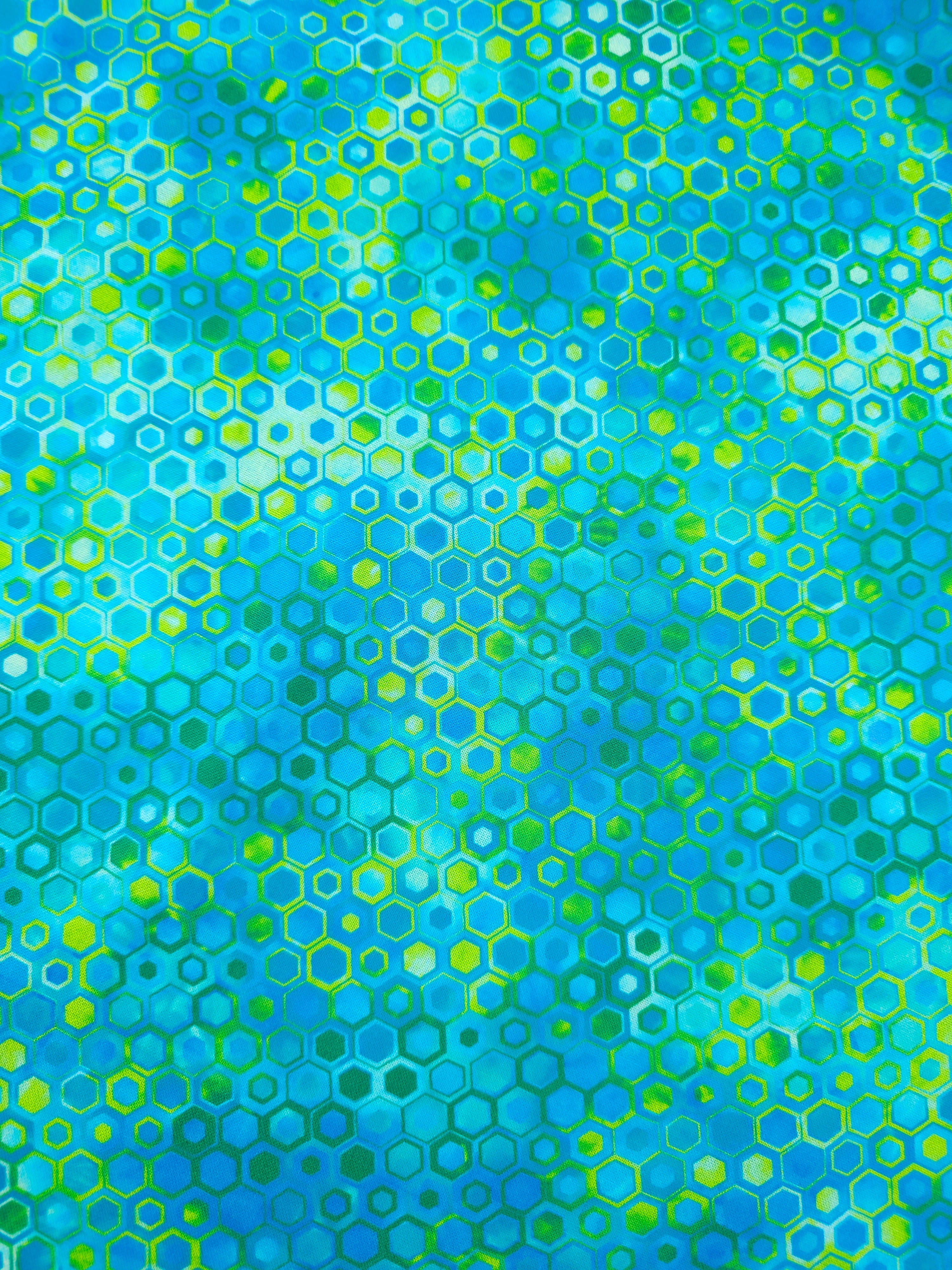 Blue/Lime Hexagon Phantasma 100% Cotton - Robert Kaufman