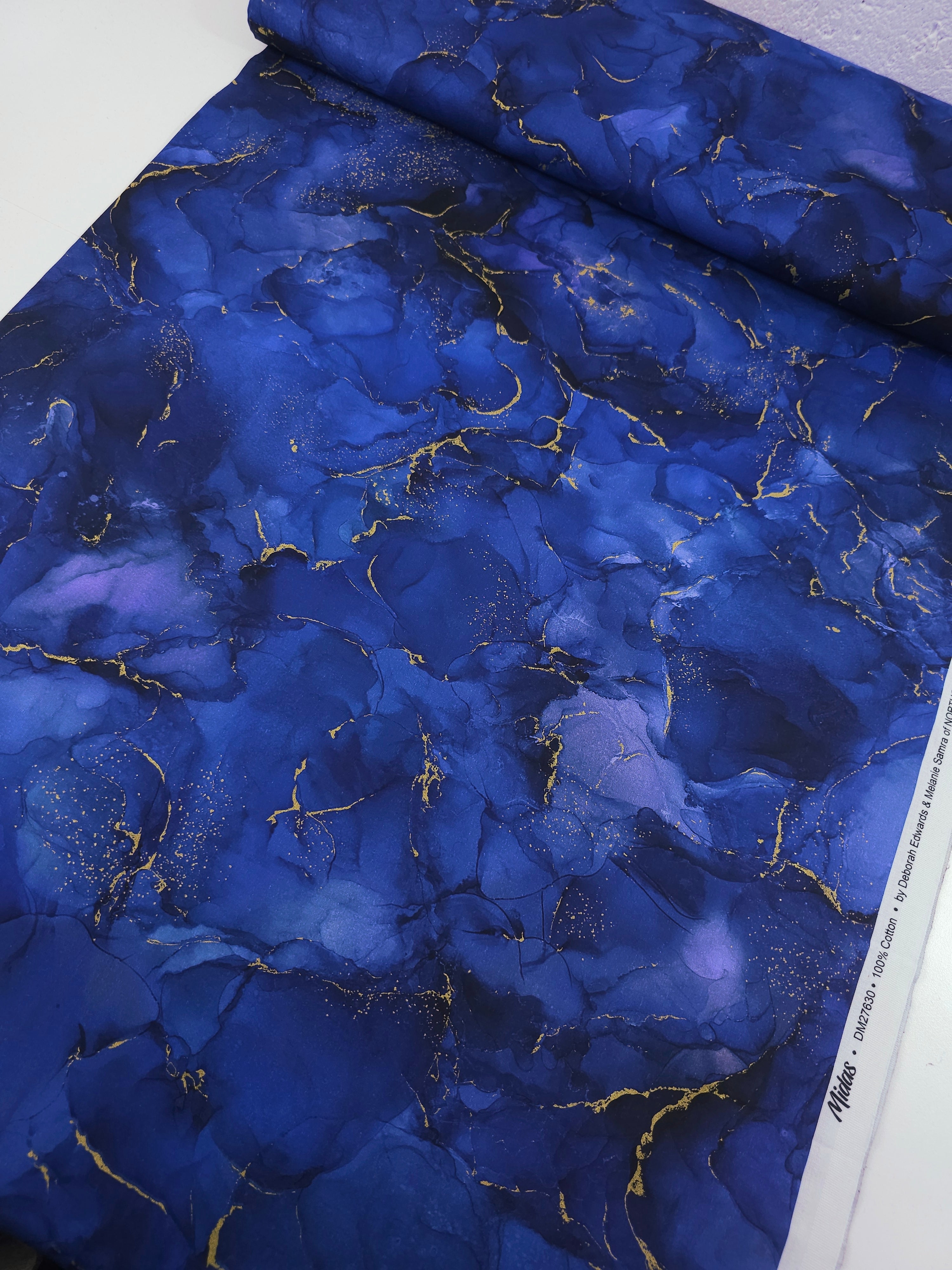 Ink Blue/Gold Marble 100% Cotton