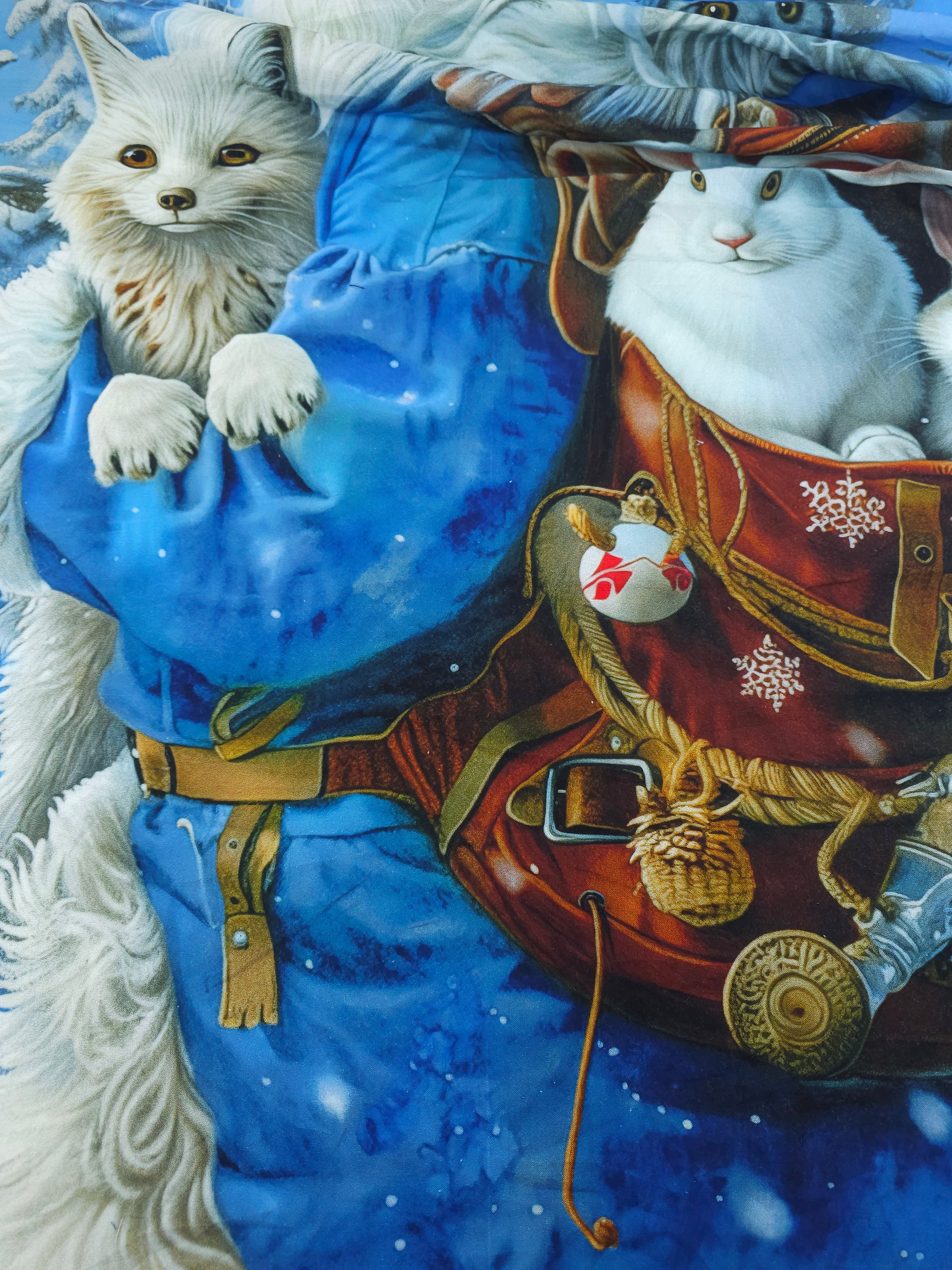 Santa's owls Cotton panel- 1.1m piece