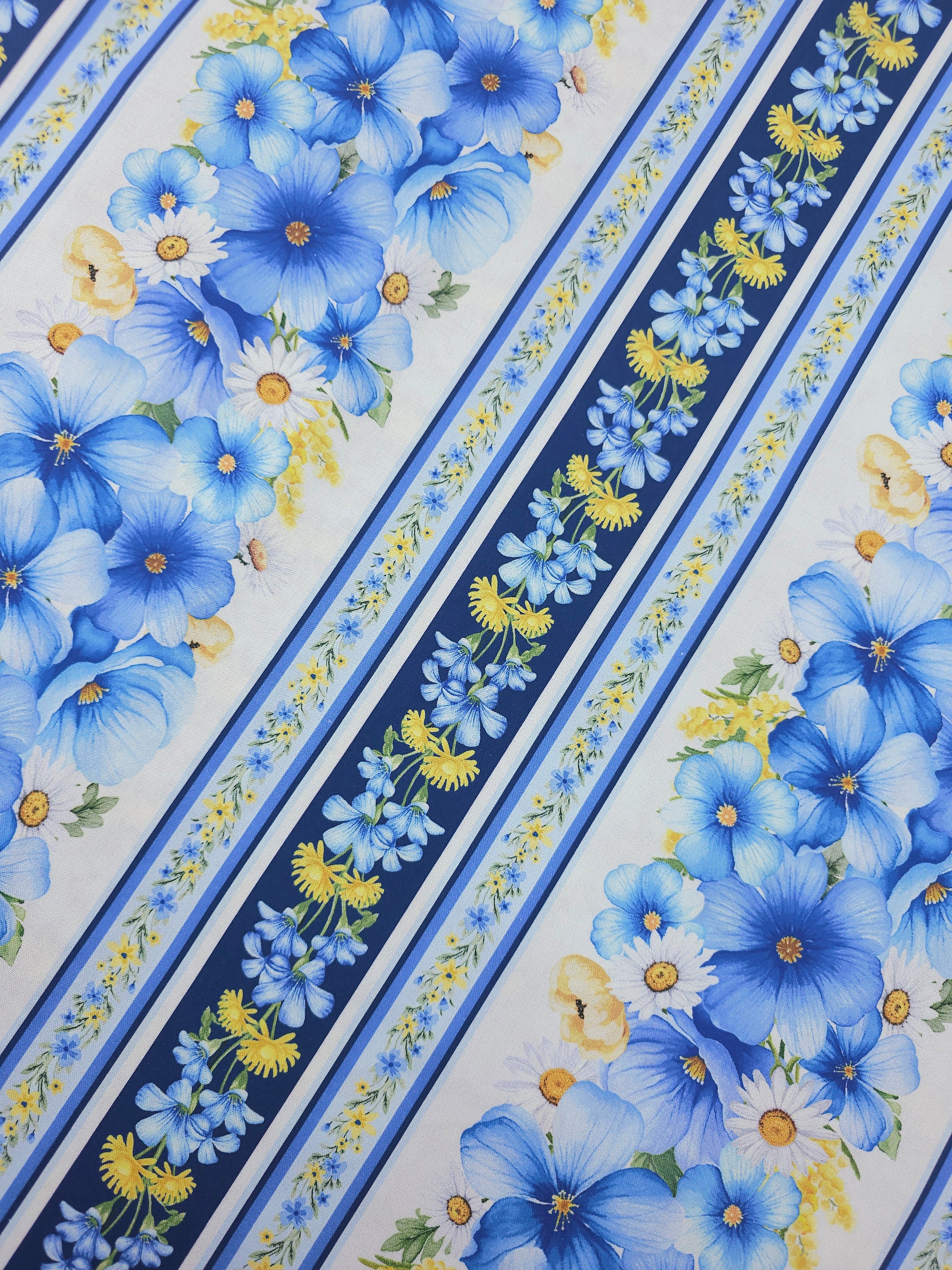 Blue/Yellow Stripe Fleur 100% Cotton