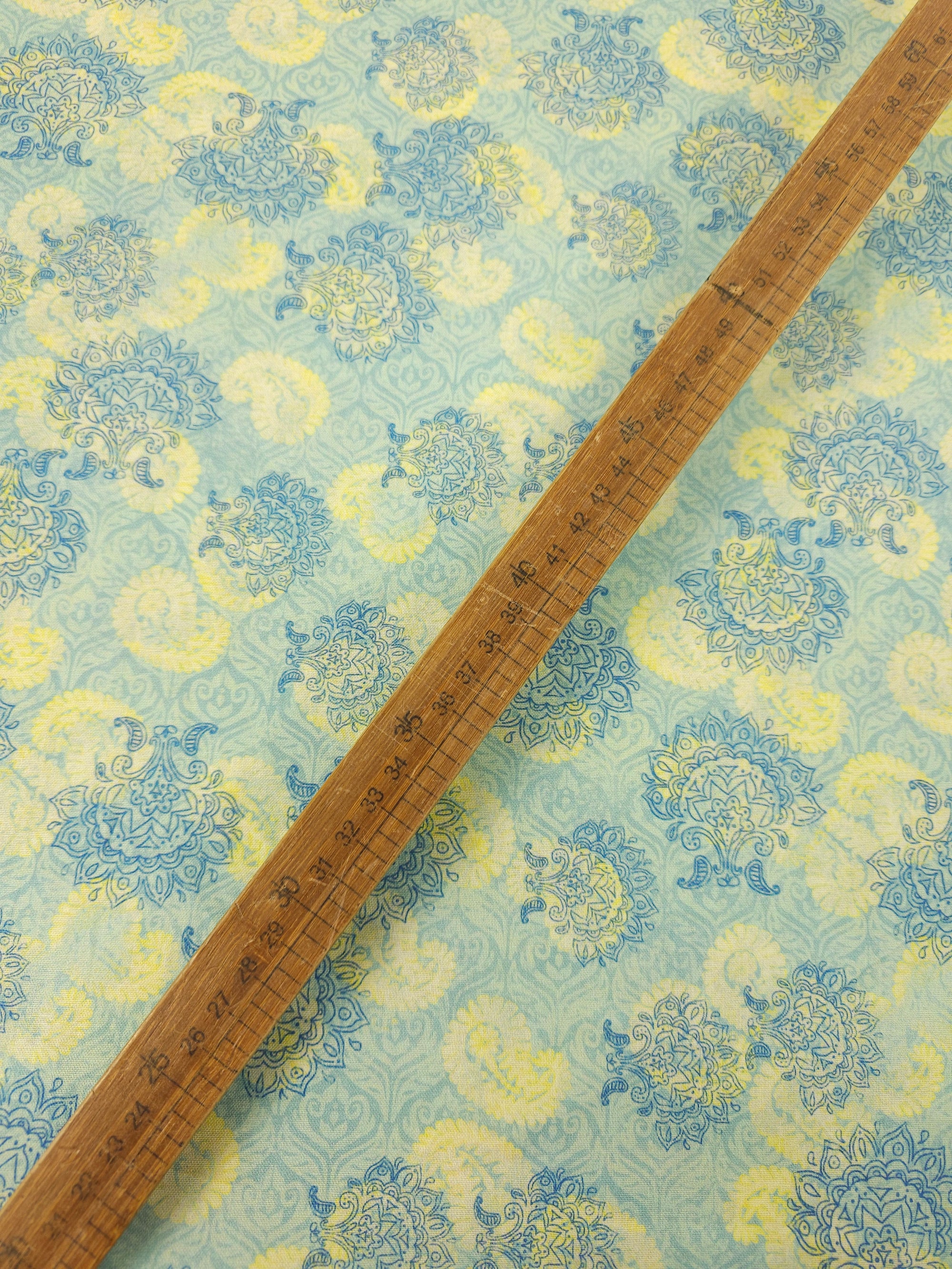 Pale Teal/Yellow Paisley Splodge 100% Cotton