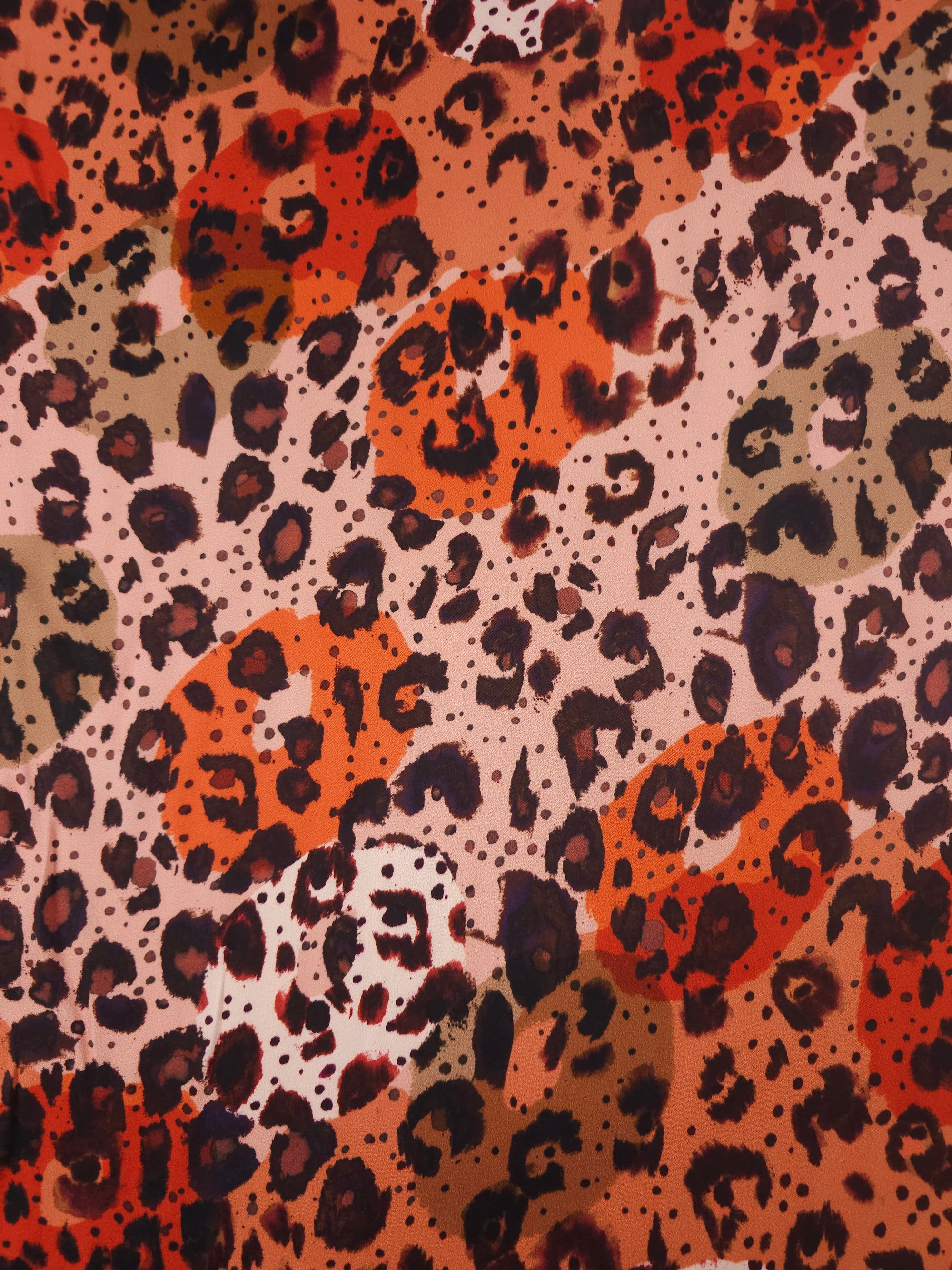 Pink/Rusty Orange Abstract Leopard Viscose Satin