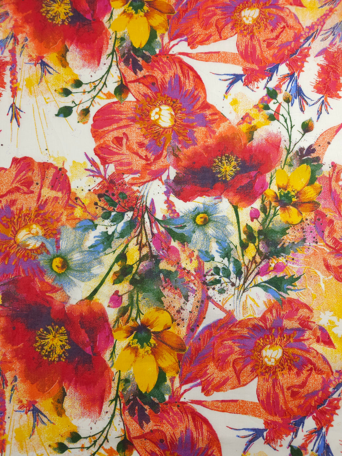 Watercolour Splatter Floral Cotton Voile