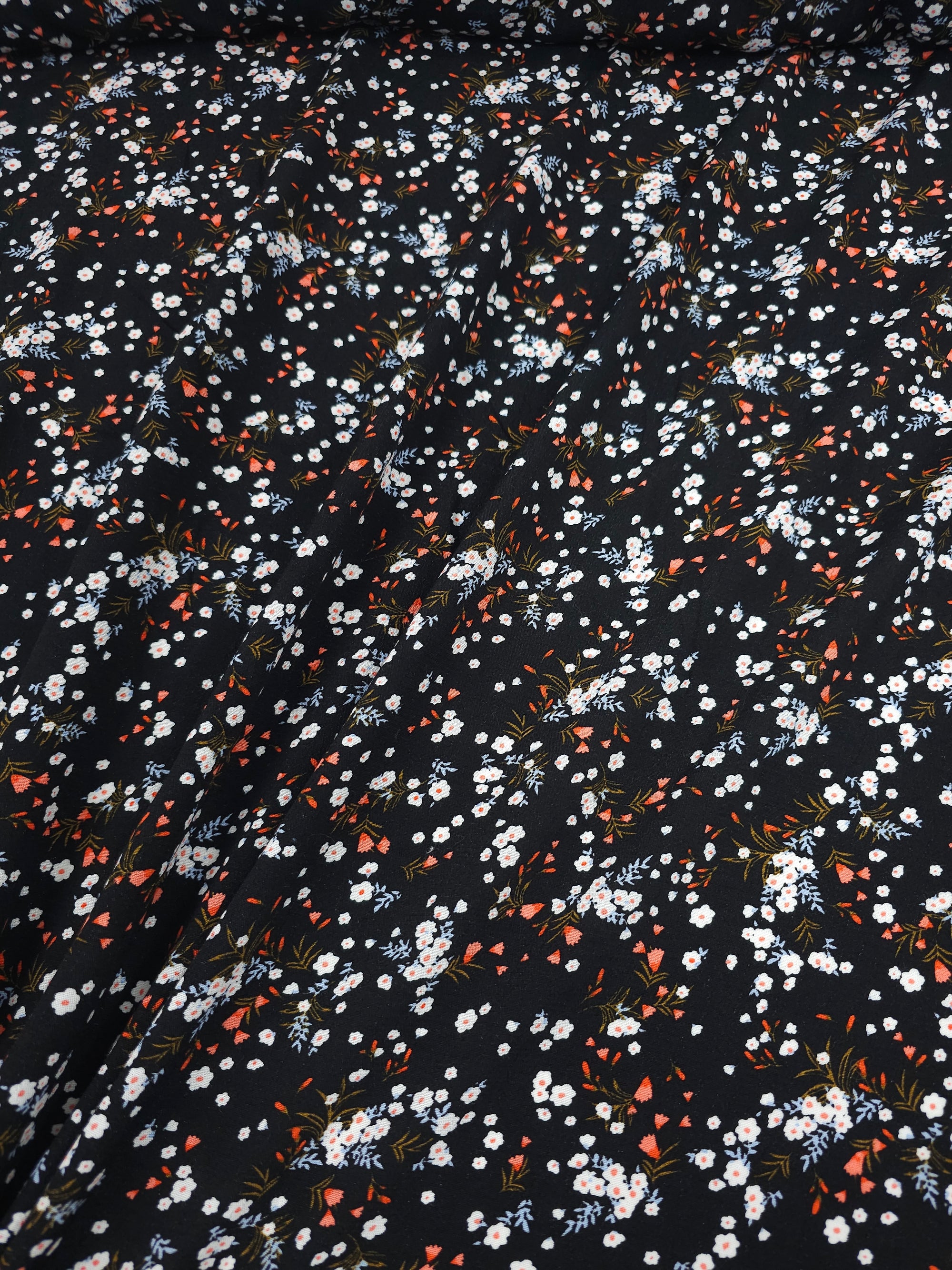 Black Ditsy Blossom Viscose Crepe
