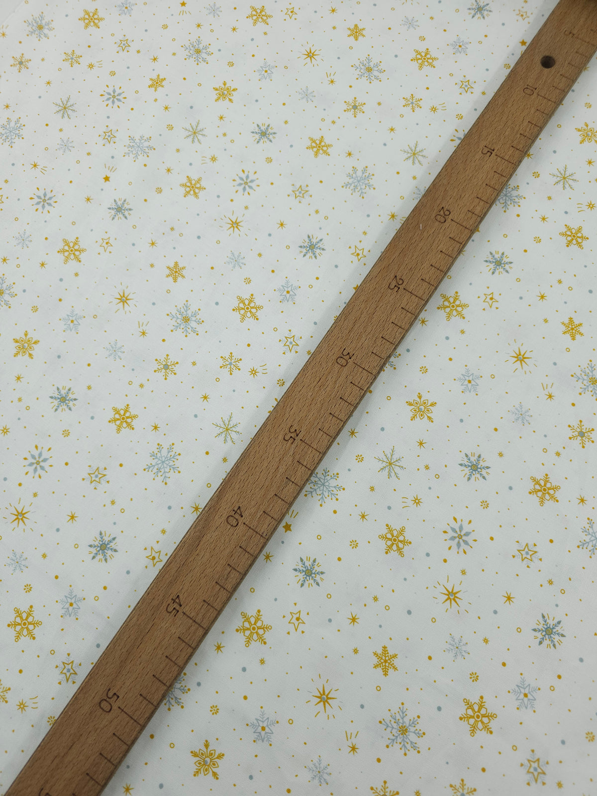 Grey/Gold Ditsy Snowflakes 100% Cotton