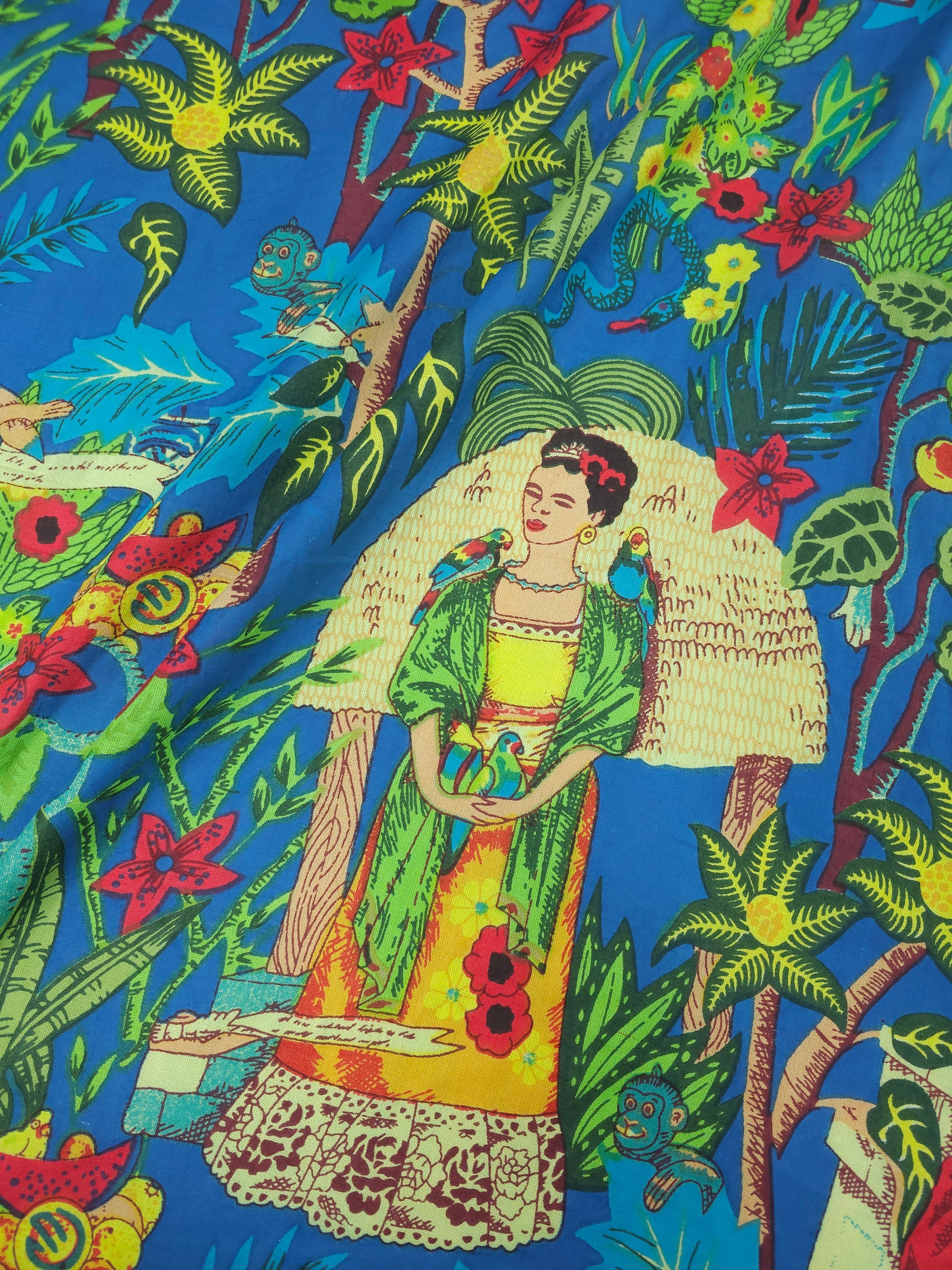 Blue Frida Kahlo Block Print Cotton