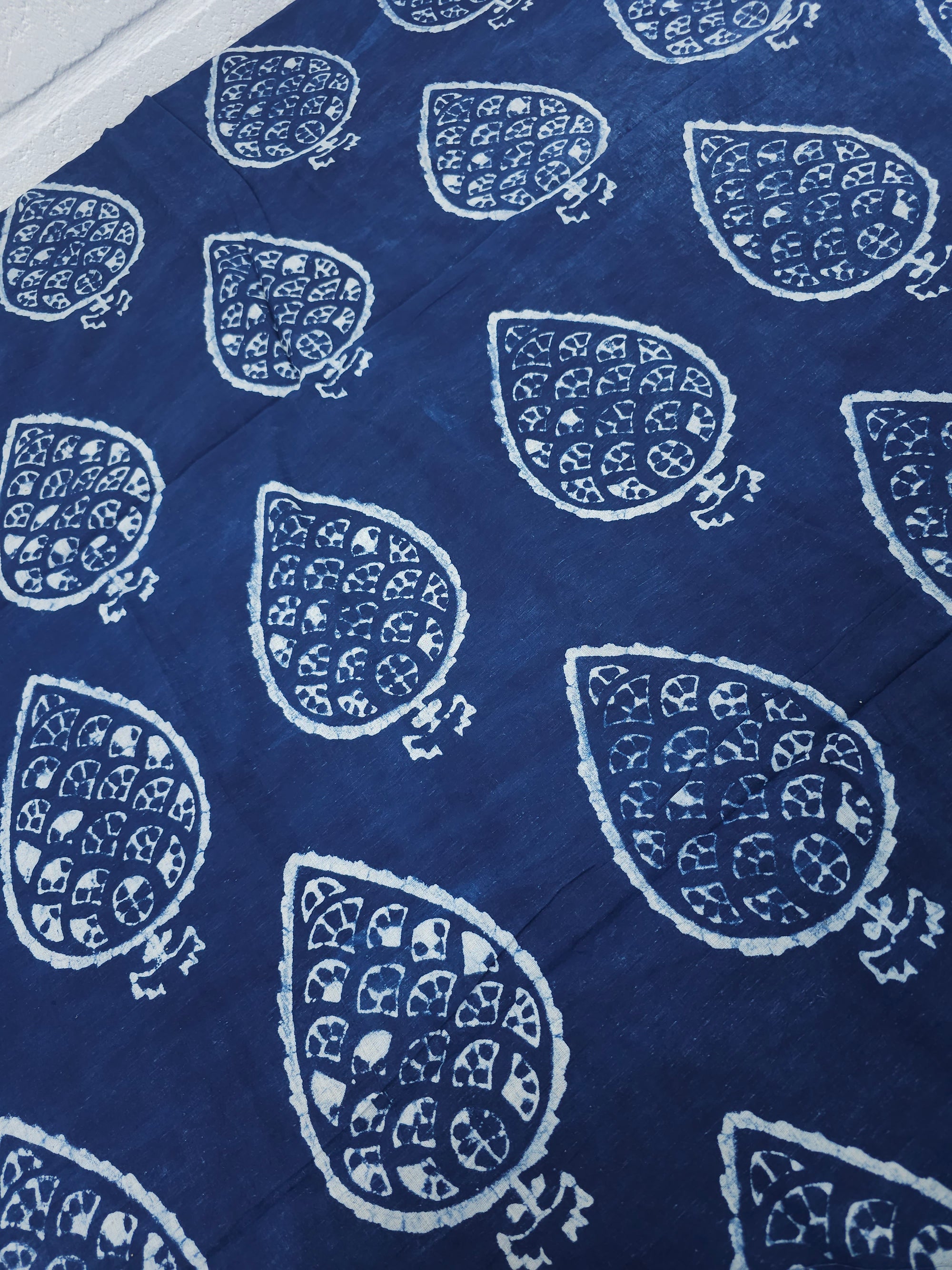 Indigo Navy Palm Leaf Block Print Cotton