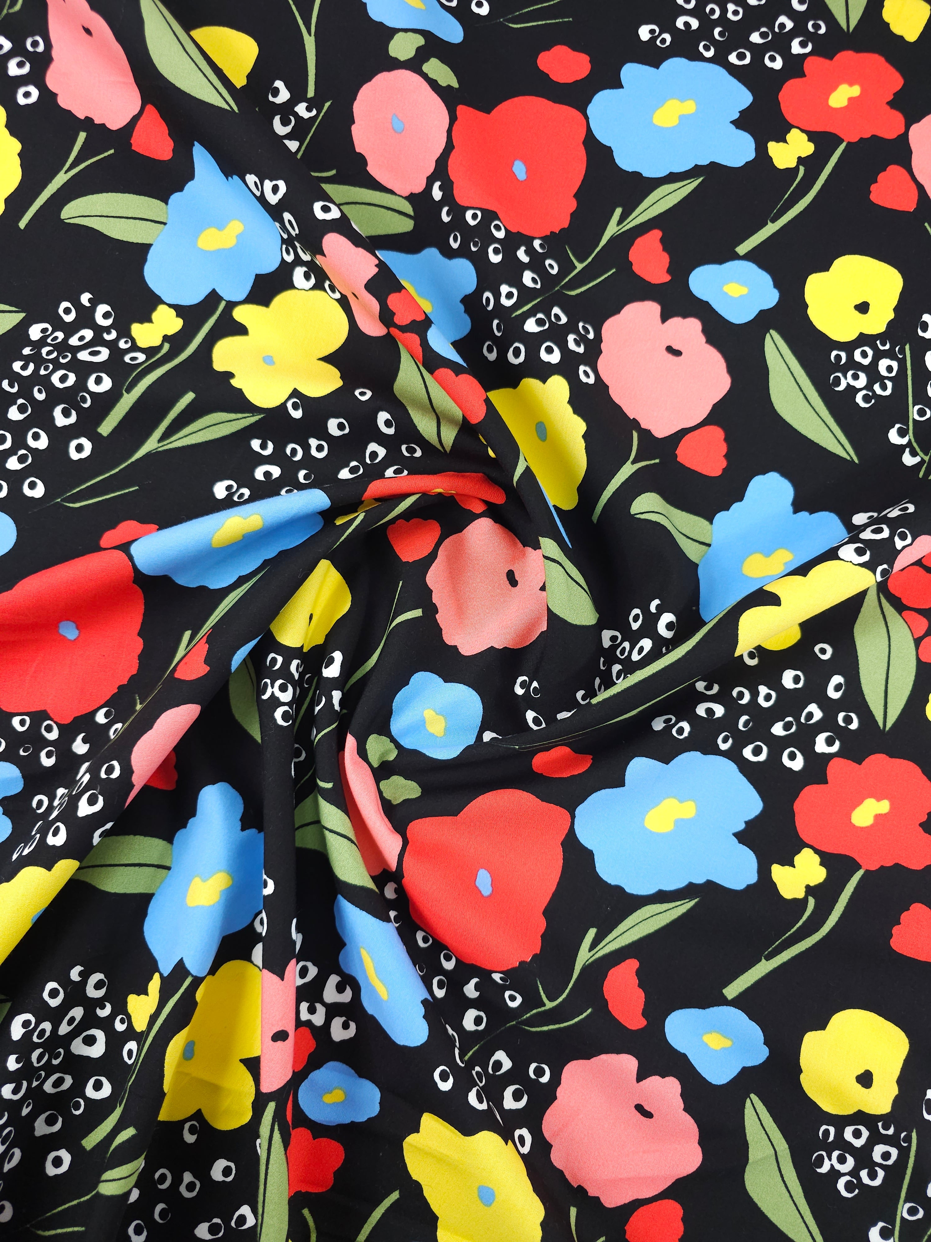 Bright Abstract Doodle Floral Cotton Poplin
