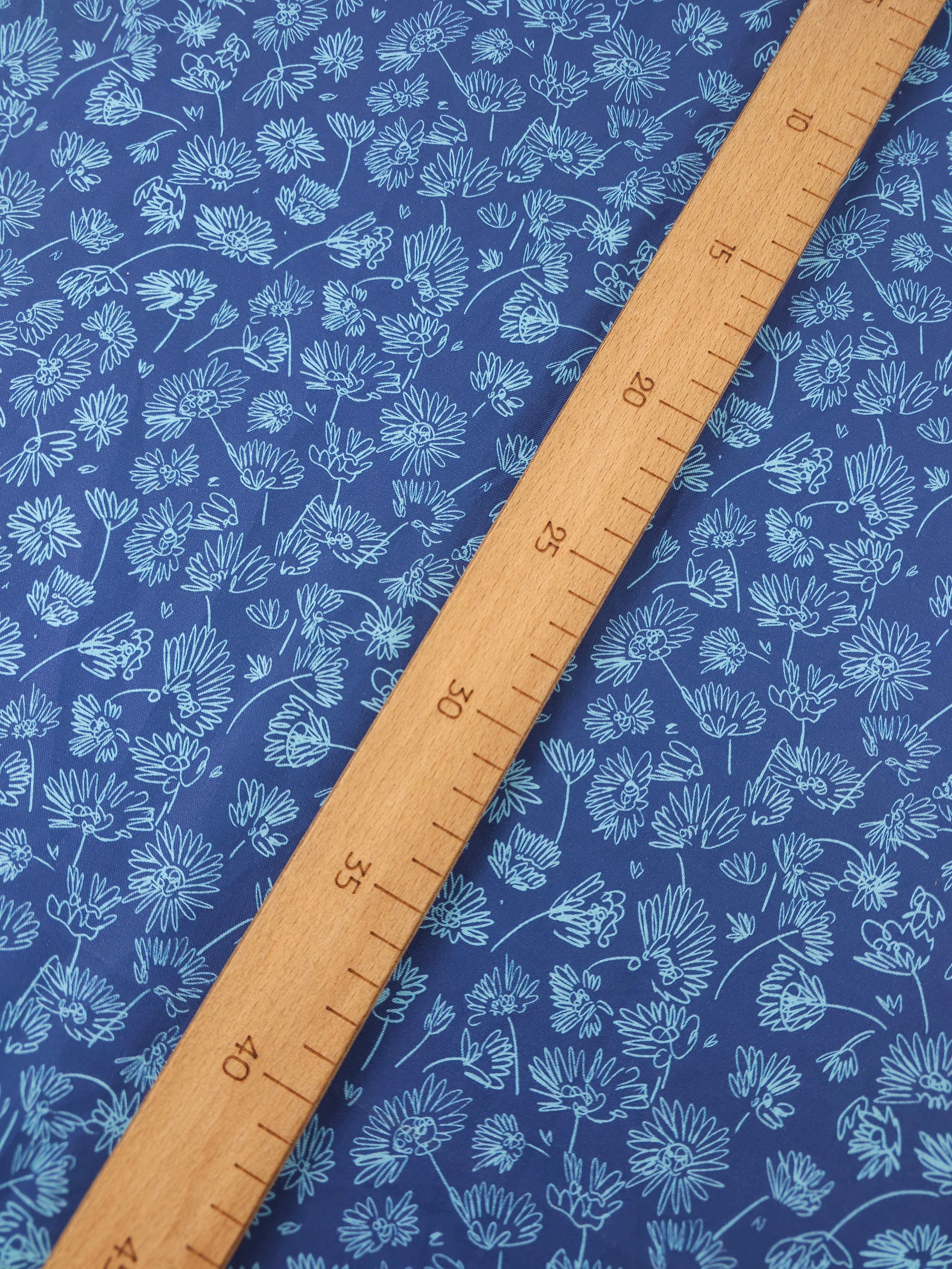 Blue Sketch Floating Flower 100% Cotton