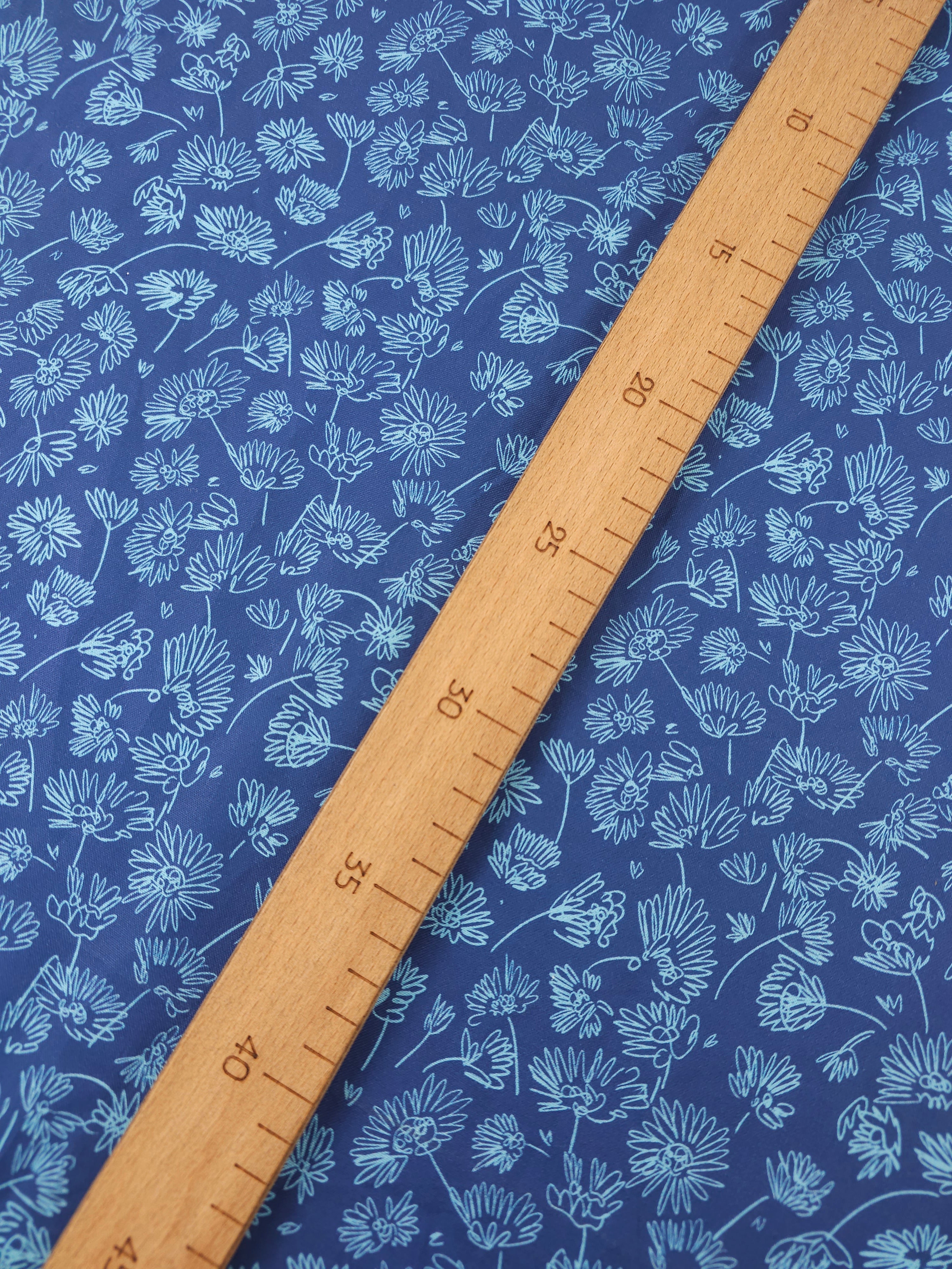 Blue Sketch Floating Flower 100% Cotton