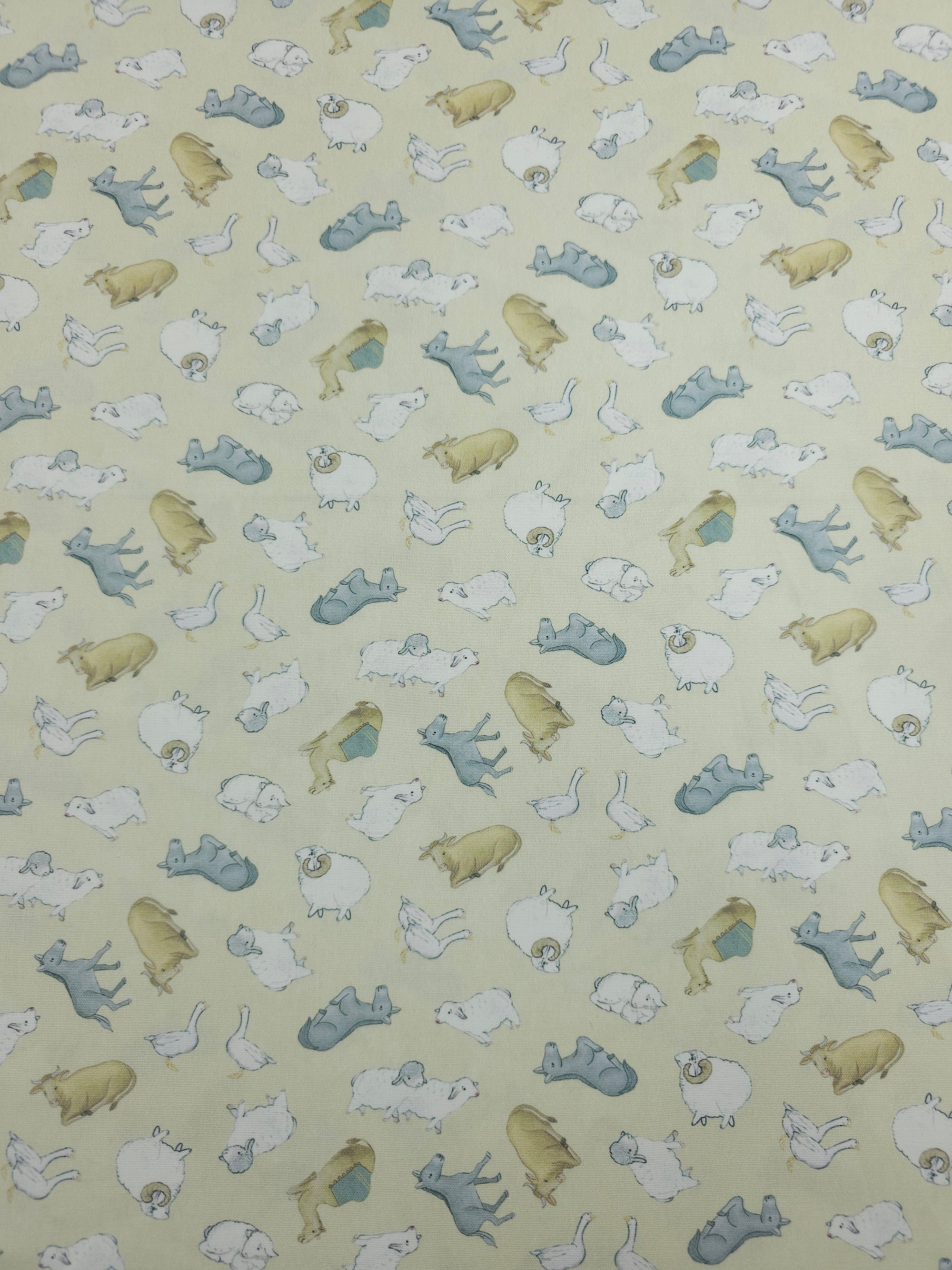 Retro Nativity Farmyard 100% Cotton