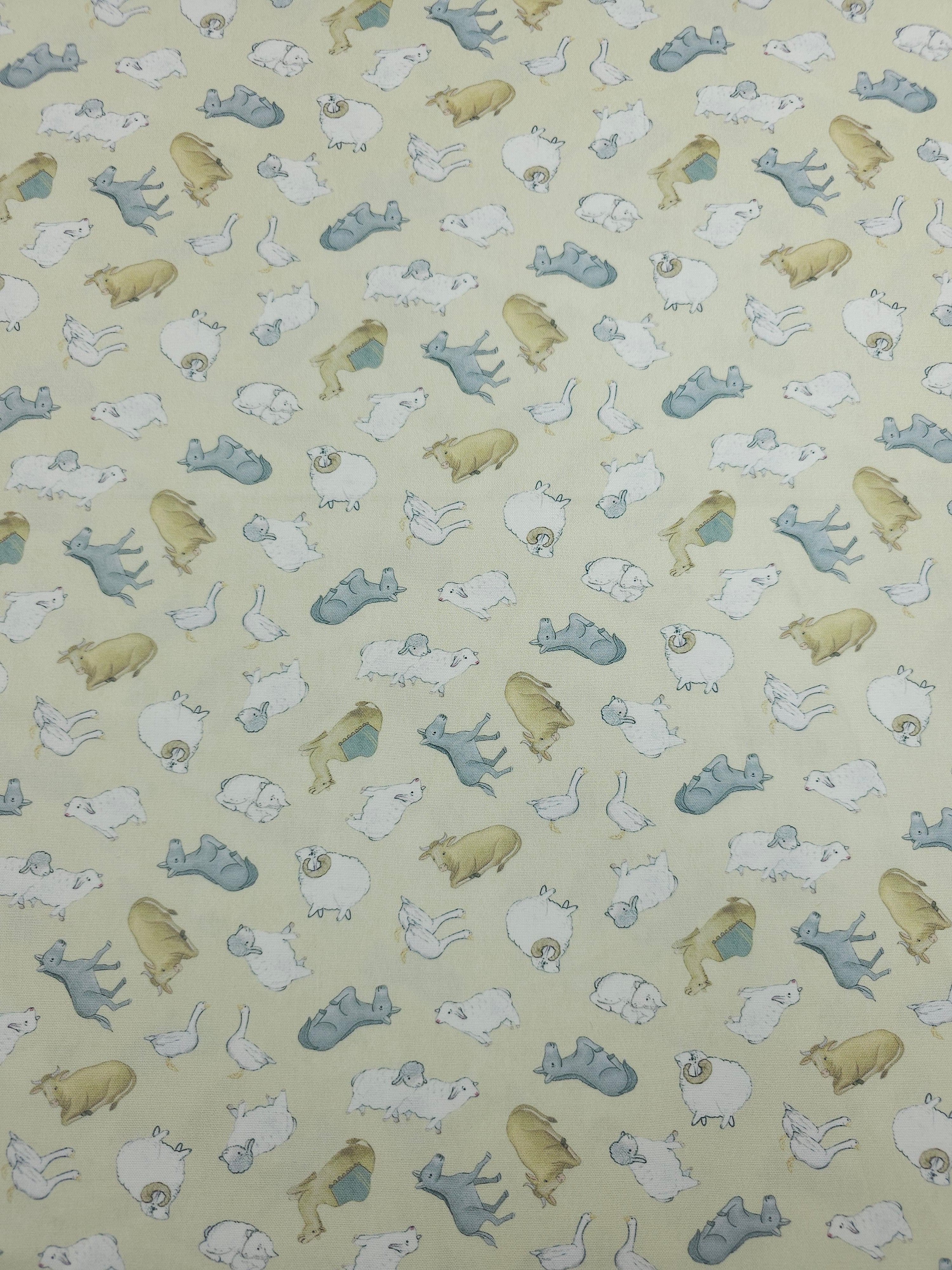 Retro Nativity Farmyard 100% Cotton