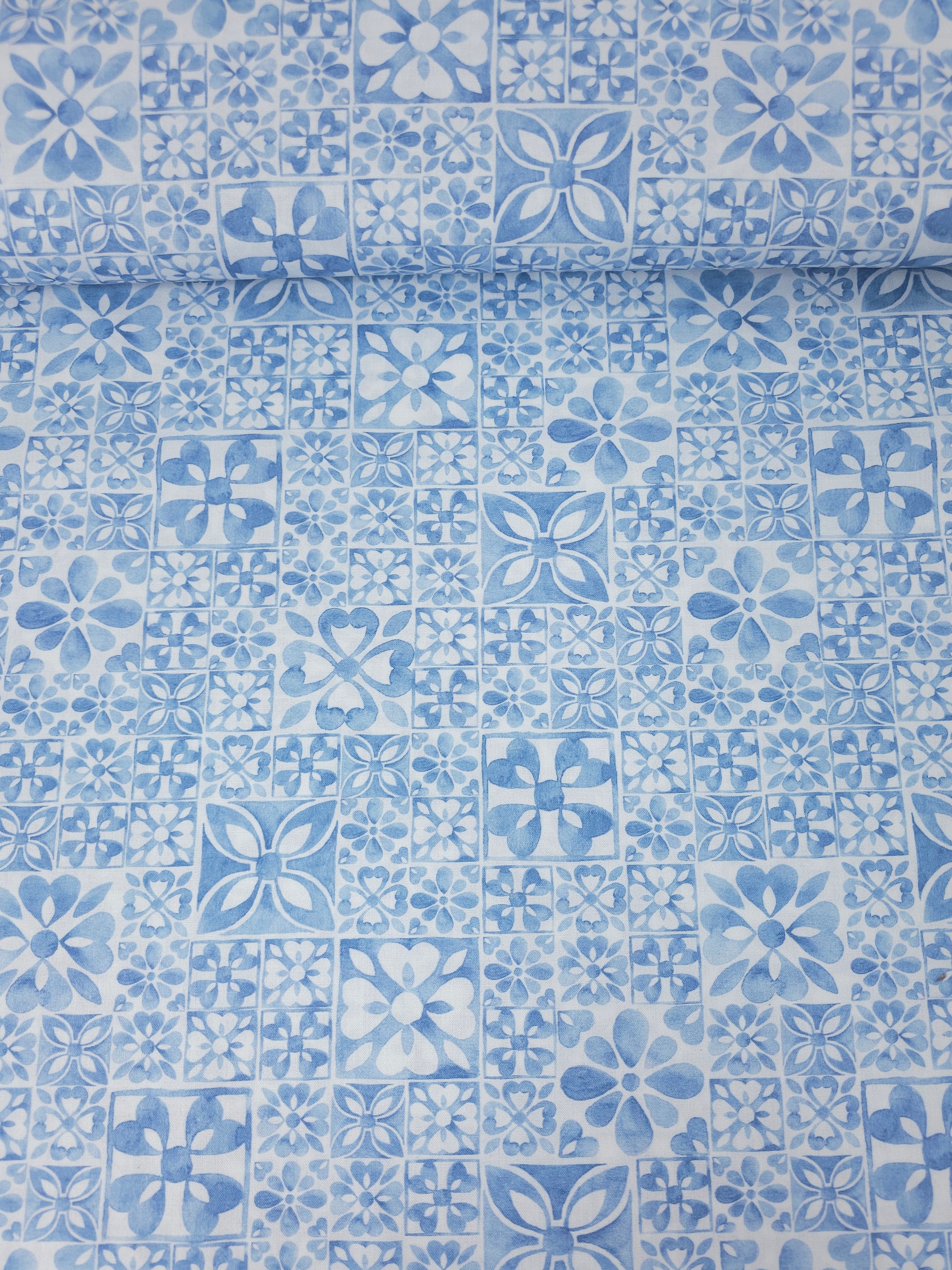 Pale Blue Mosaic Tile 100% Cotton - Michael Miller