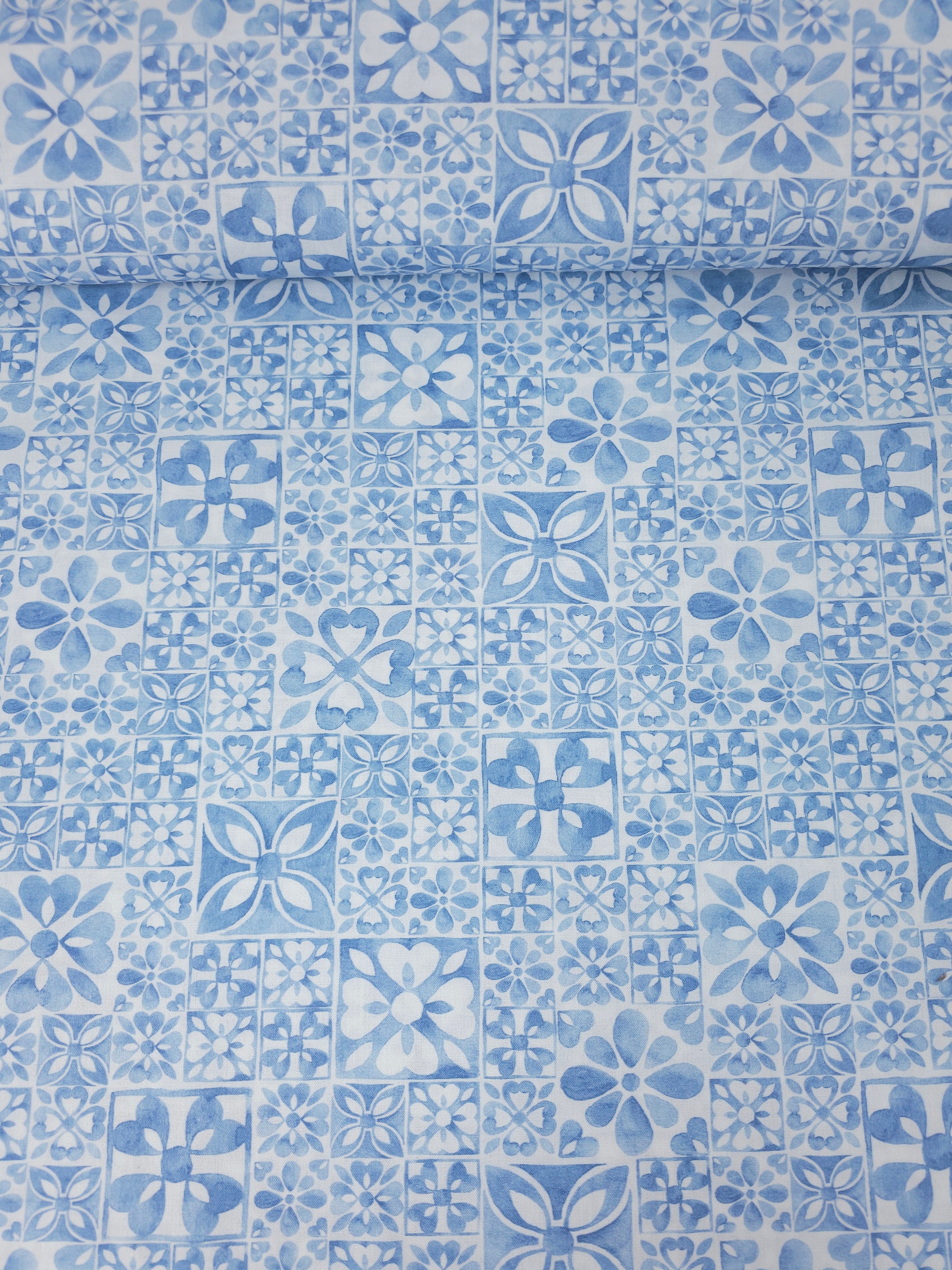 Pale Blue Mosaic Tile 100% Cotton - Michael Miller