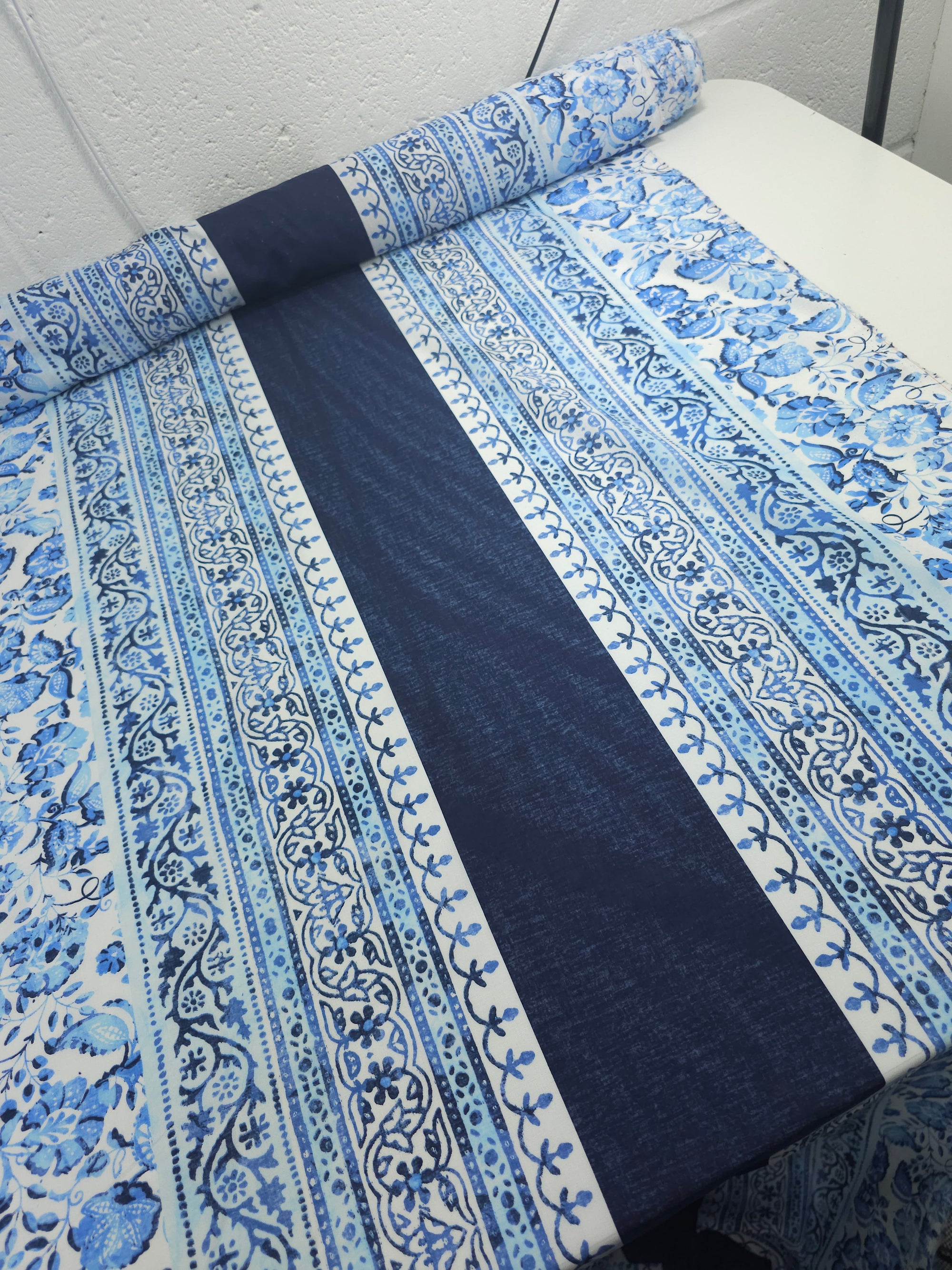 Blue/Navy Washed Floral Stripe Lightweight Cotton