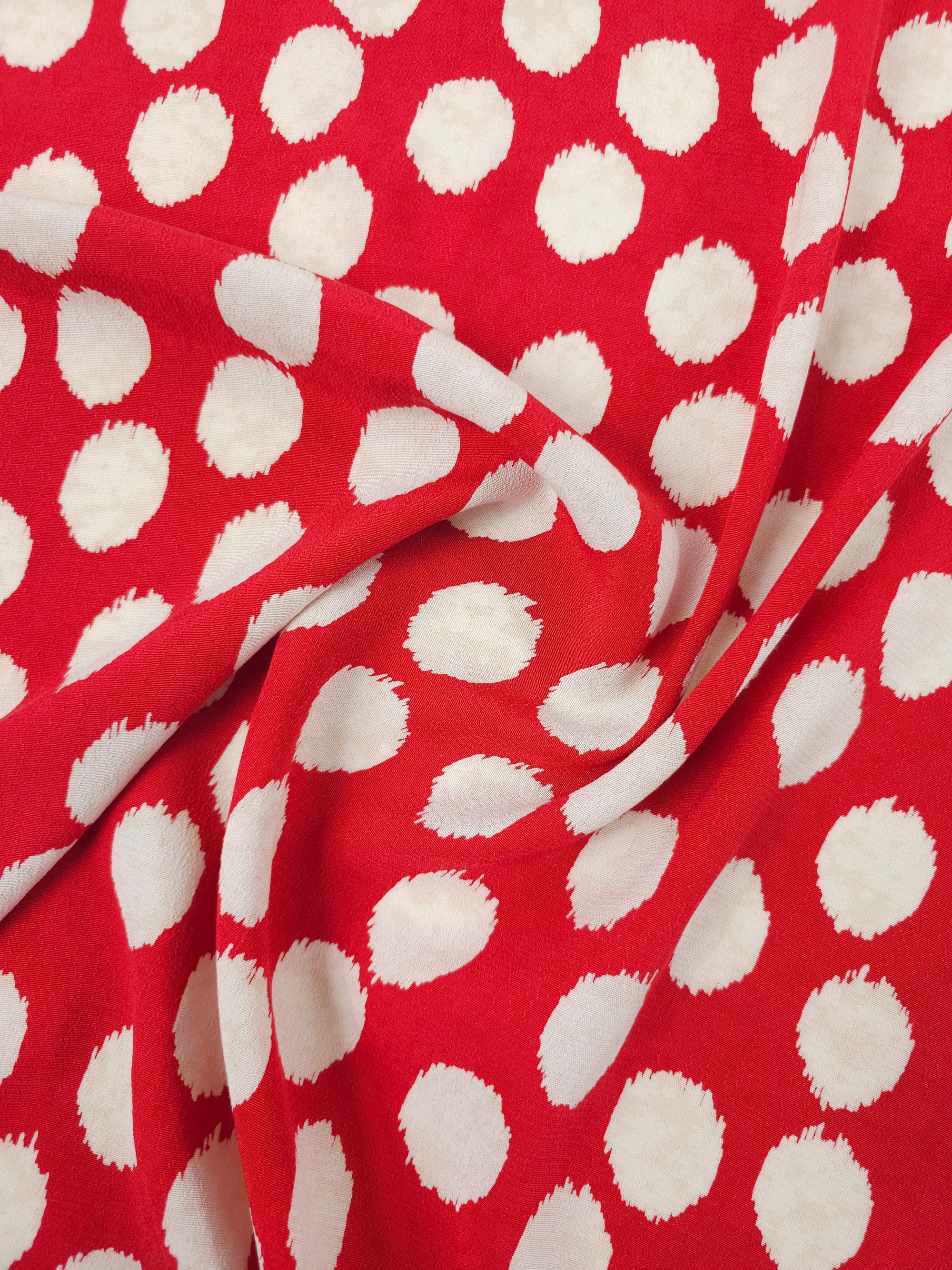 Red Big Polka Spot Viscose Crepe