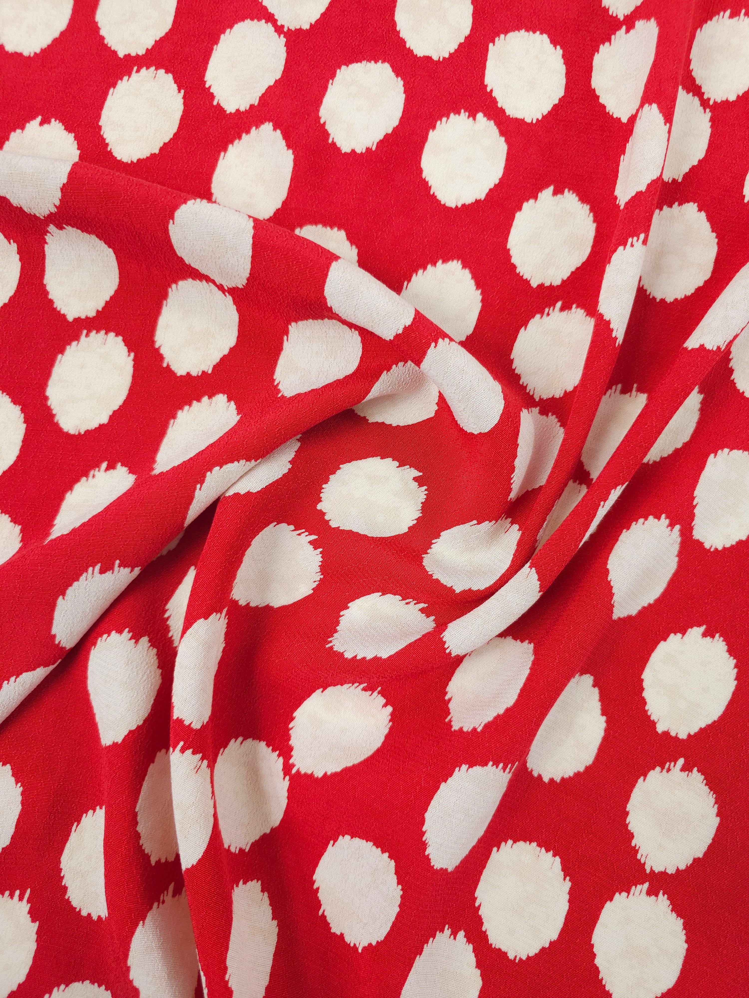 Red Big Polka Spot Viscose Crepe