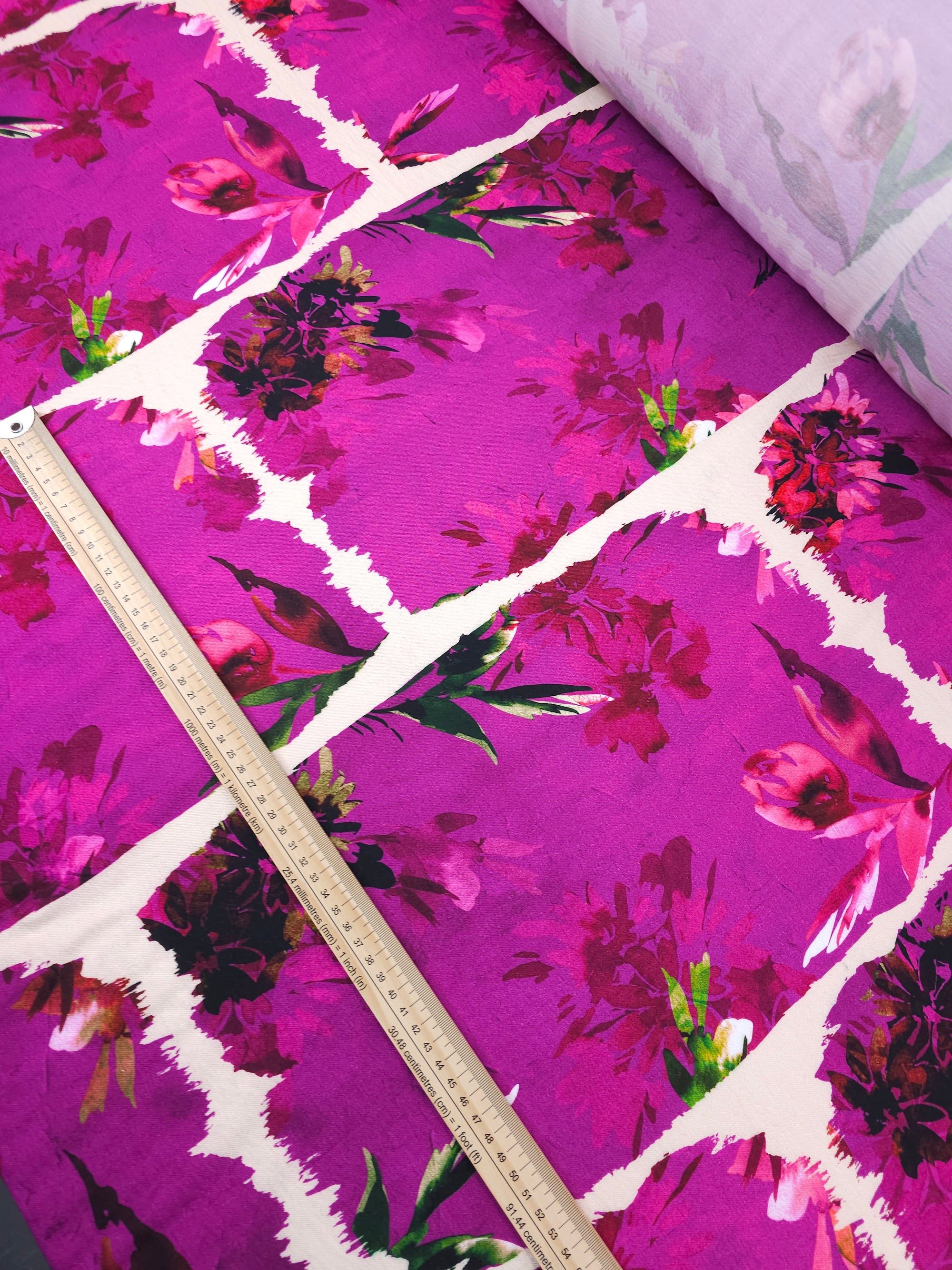 Magenta Purple Floral Block Viscose Twill *DEFECT*